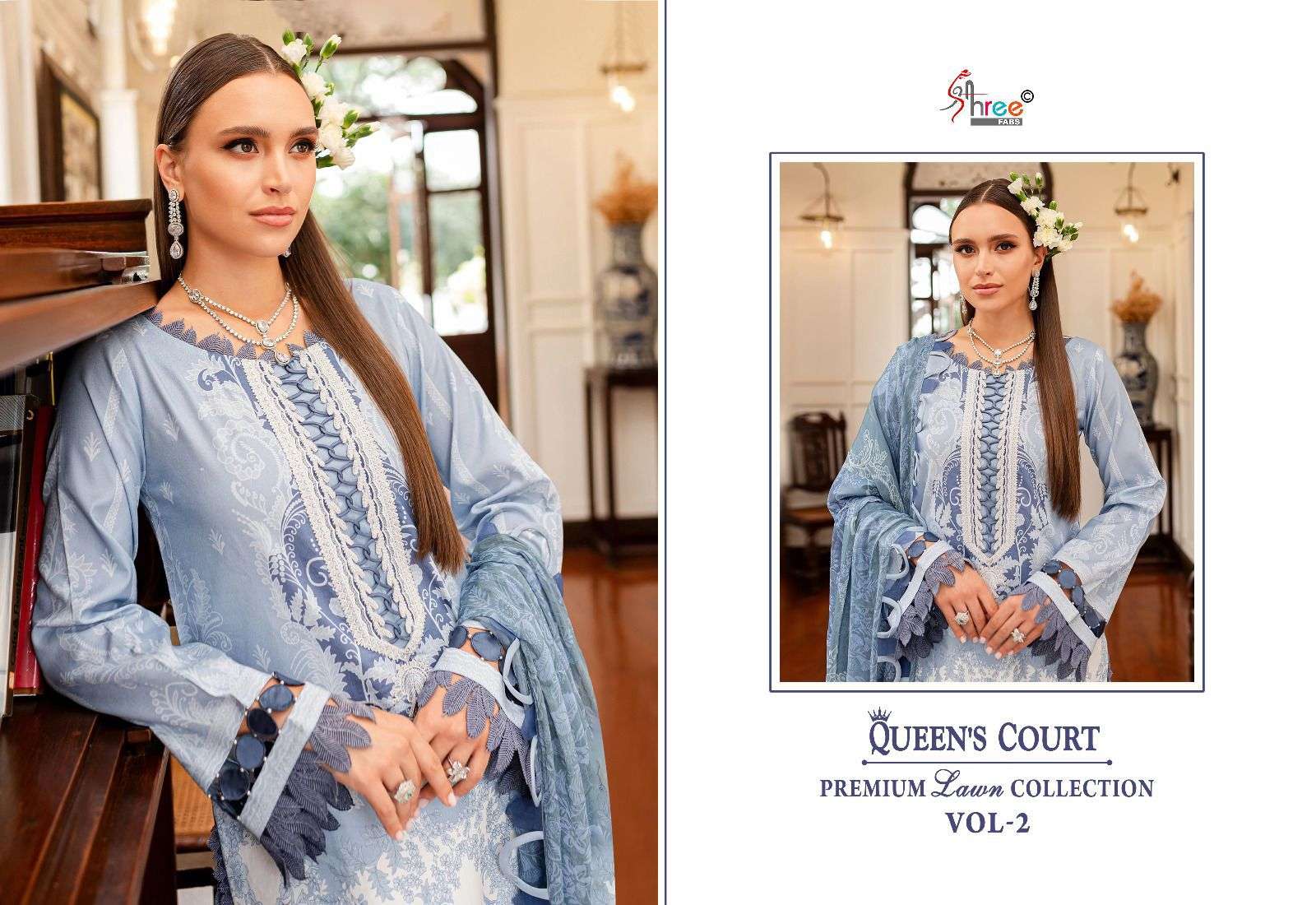 shree fabs queens court premium lawn collection vol 2  cotton exclusive print  salwar sut with siffon dupatta catalog