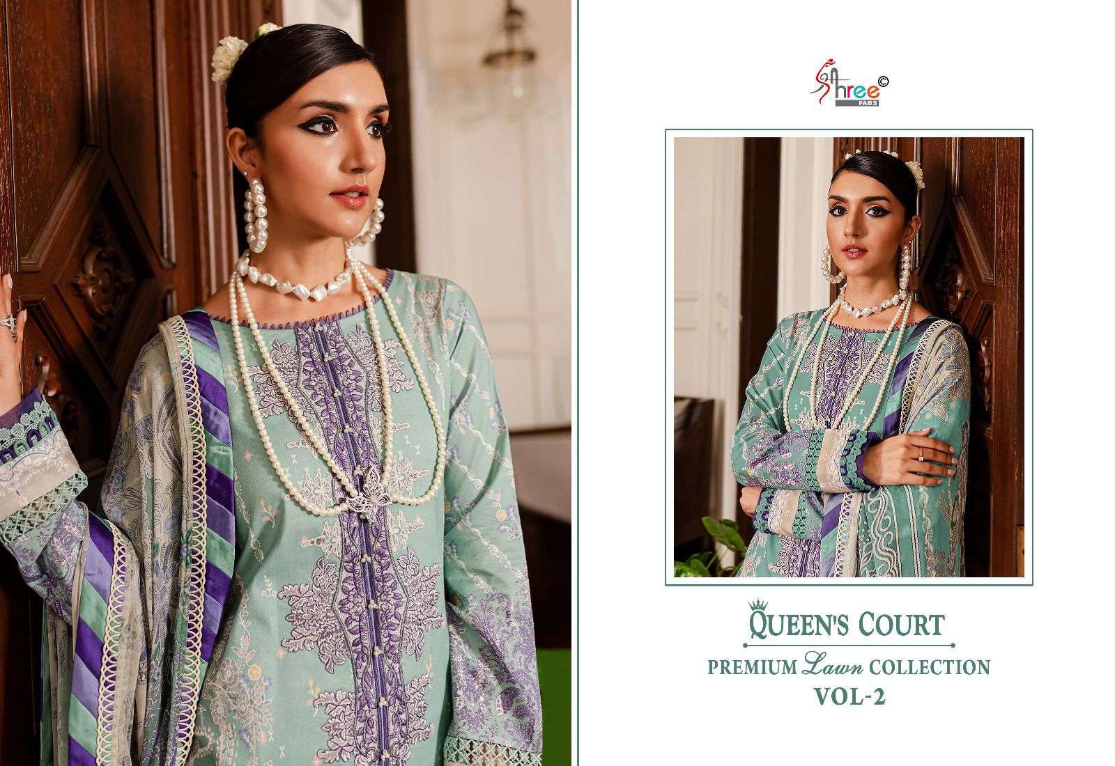 shree fabs queens court premium lawn collection vol 2  cotton exclusive print  salwar sut with siffon dupatta catalog