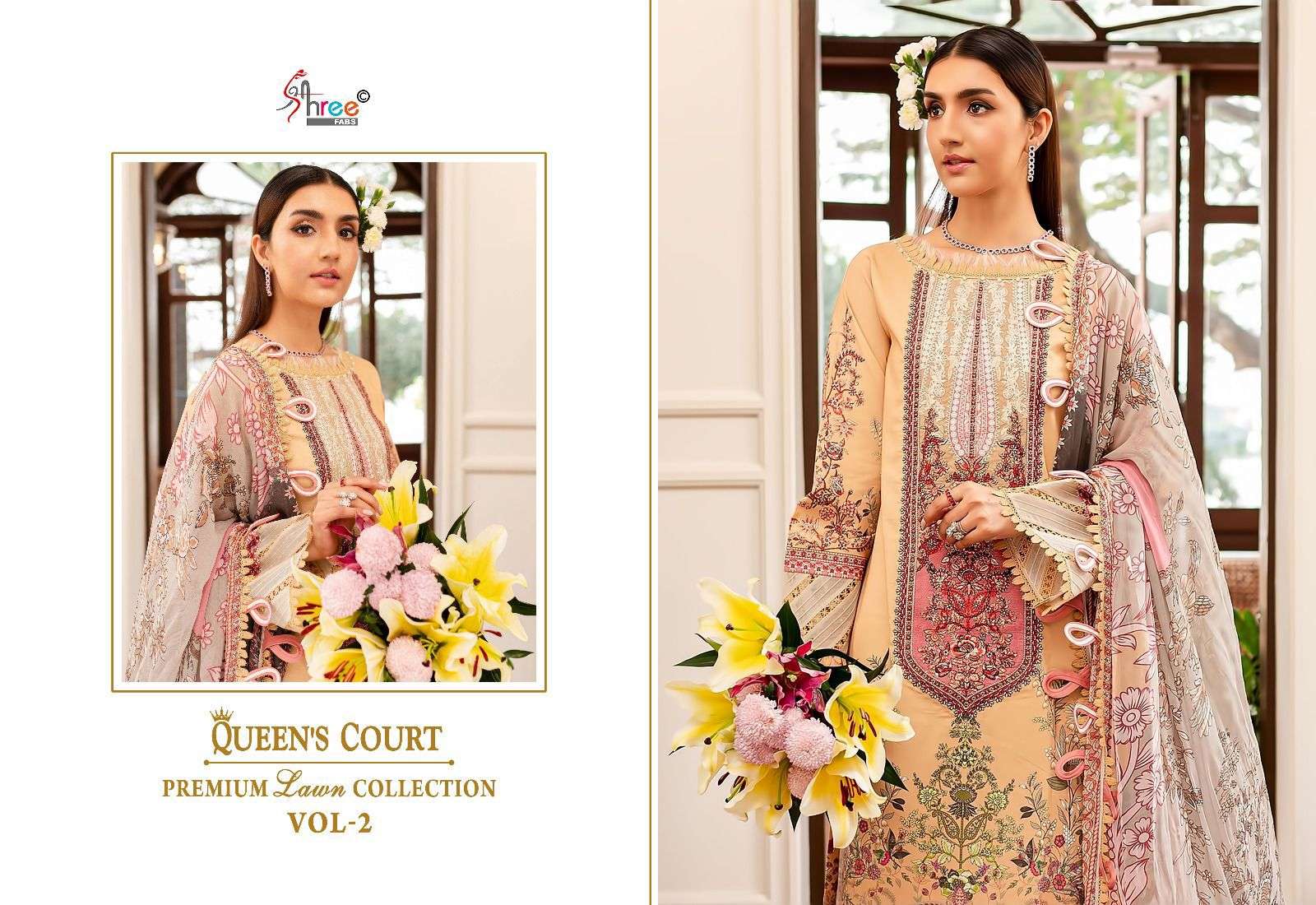 shree fabs queens court premium lawn collection vol 2  cotton exclusive print  salwar sut with siffon dupatta catalog