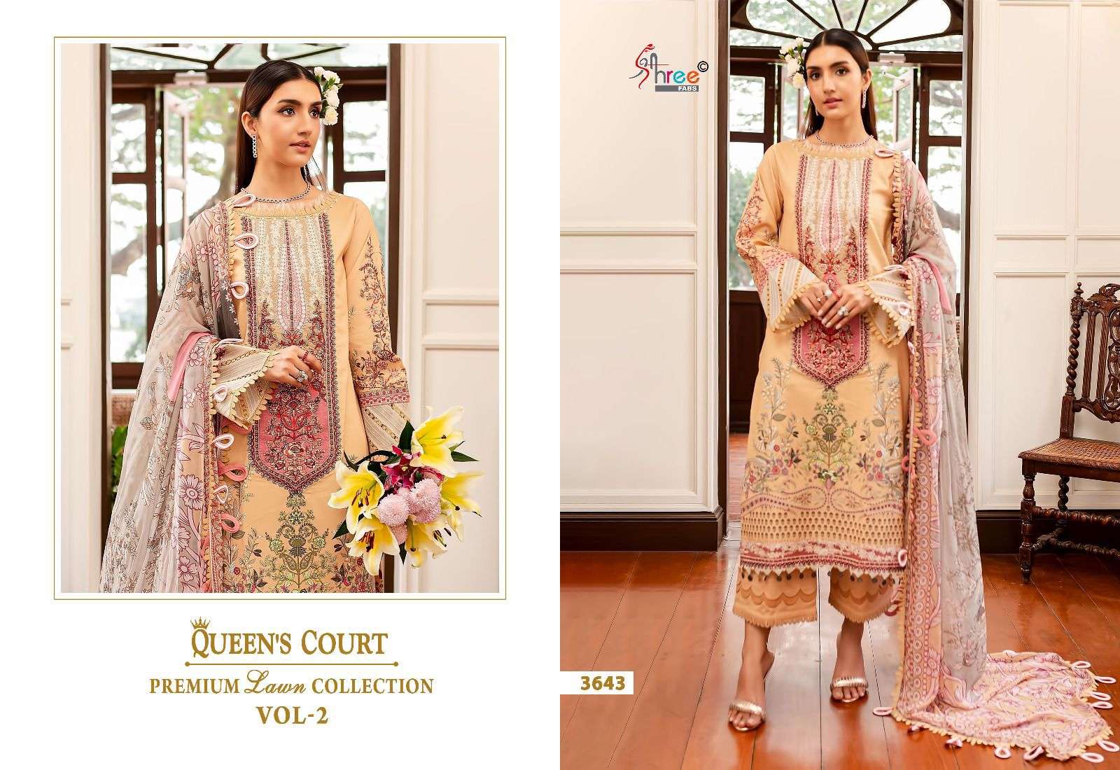 shree fabs queens court premium lawn collection vol 2  cotton exclusive print  salwar sut with siffon dupatta catalog