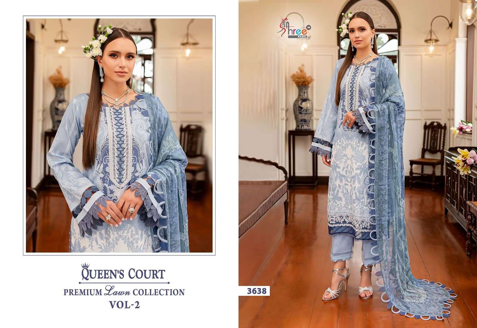 shree fabs queens court premium lawn collection vol 2  cotton exclusive print  salwar sut with siffon dupatta catalog