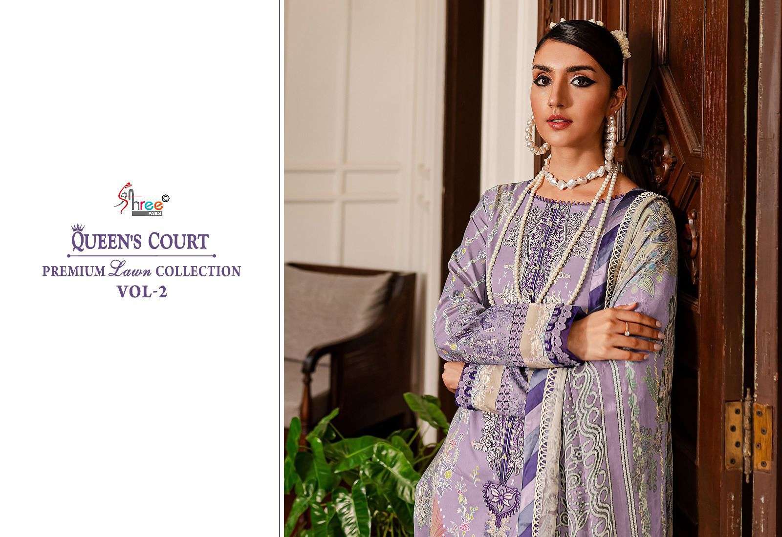 shree fabs queens court premium lawn collection vol 2  cotton exclusive print  salwar sut with siffon dupatta catalog