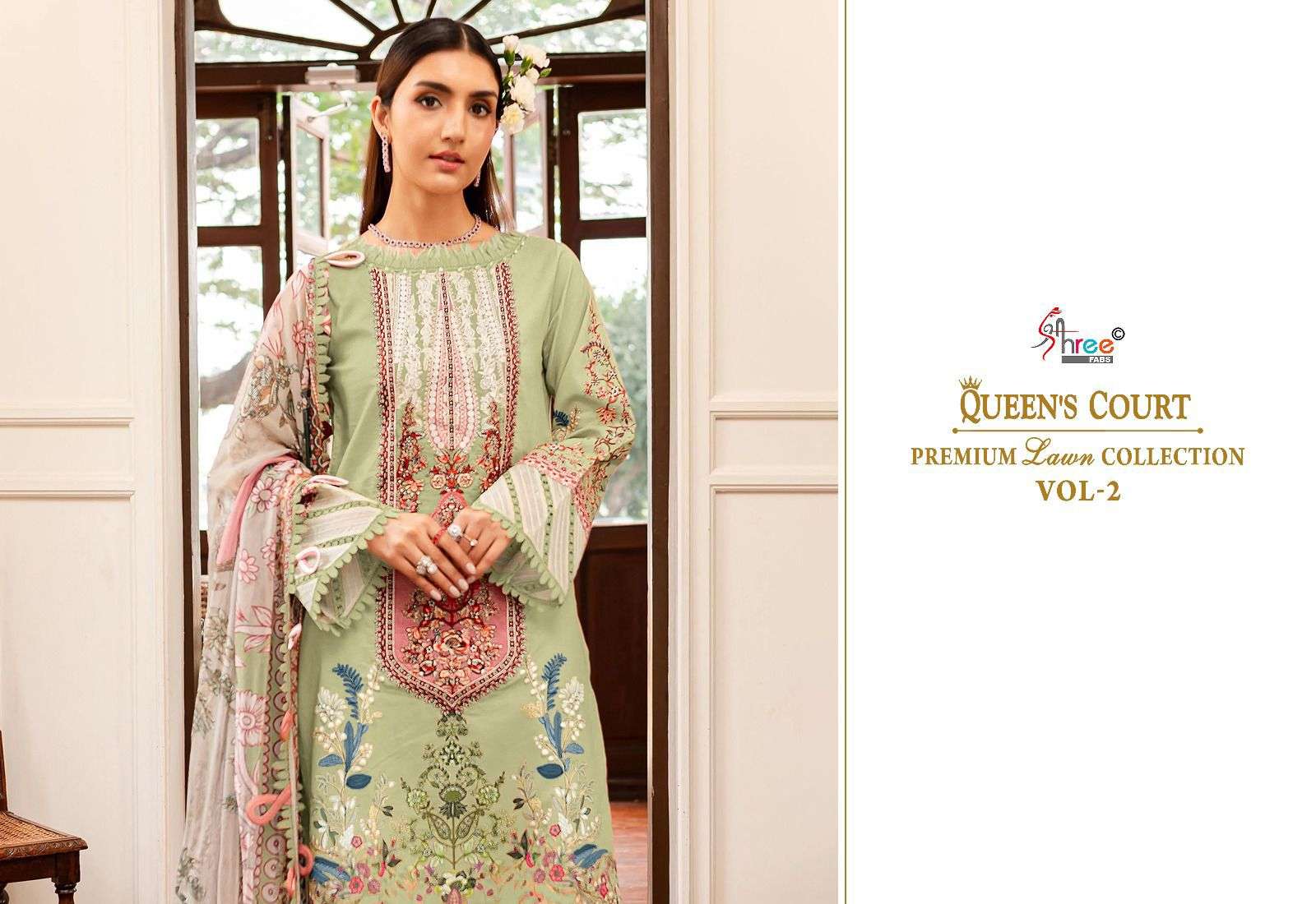 shree fabs queens court premium lawn collection vol 2  cotton exclusive print  salwar sut with siffon dupatta catalog