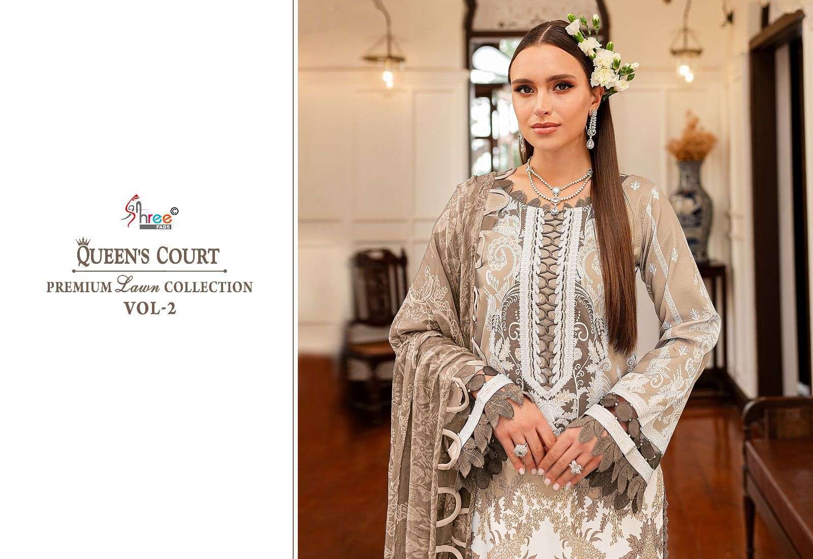 shree fabs queens court premium lawn collection vol 2  cotton exclusive print  salwar sut with siffon dupatta catalog