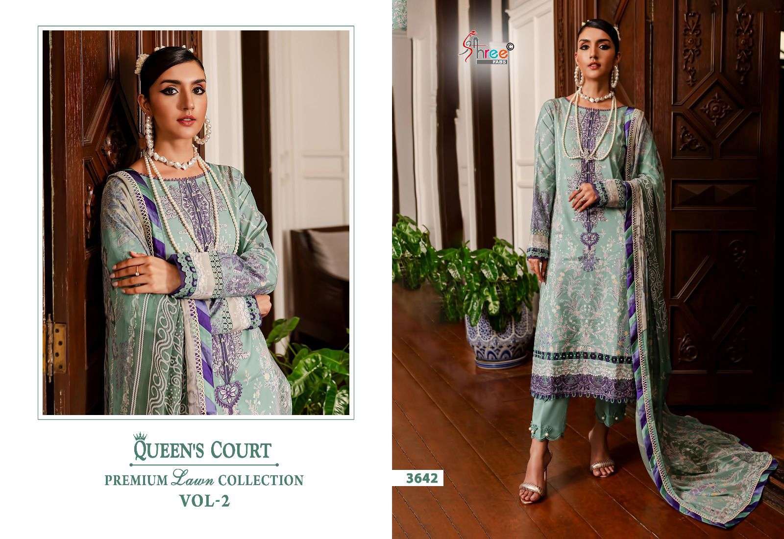 shree fabs queens court premium lawn collection vol 2  cotton exclusive print  salwar sut with siffon dupatta catalog