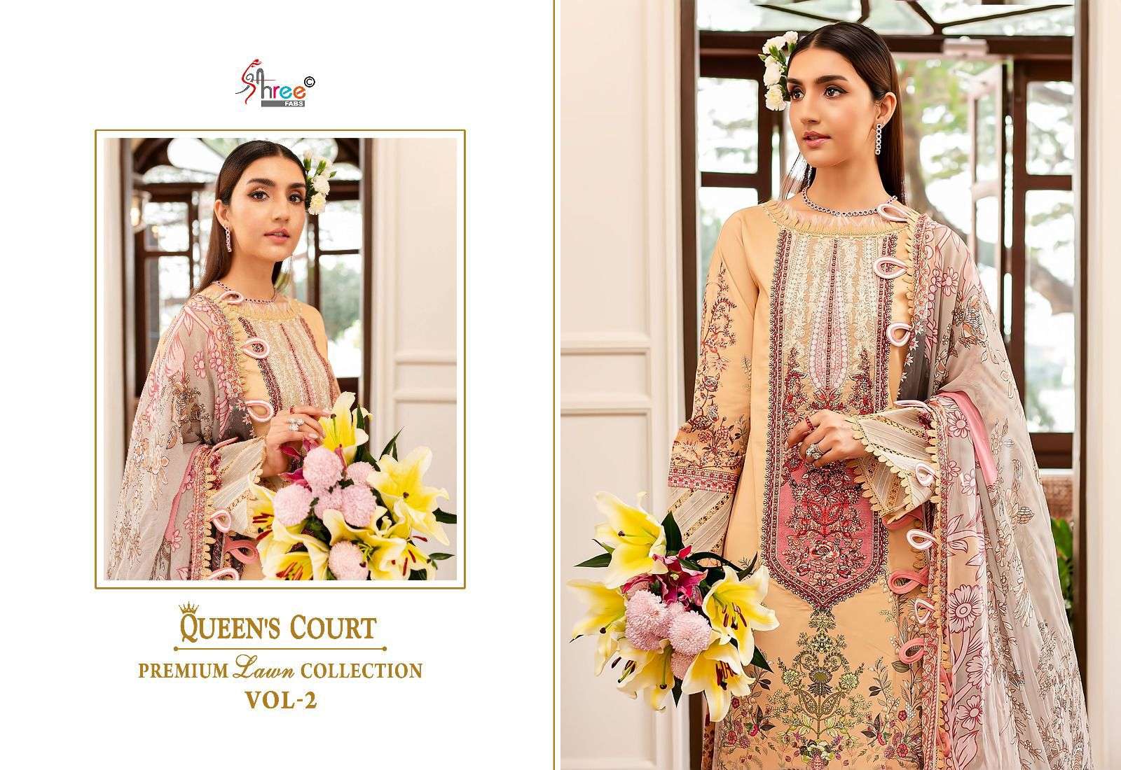 shree fabs queens court premium lawn collection vol 2 cotton festive look salwar sut with cotton dupatta catalog