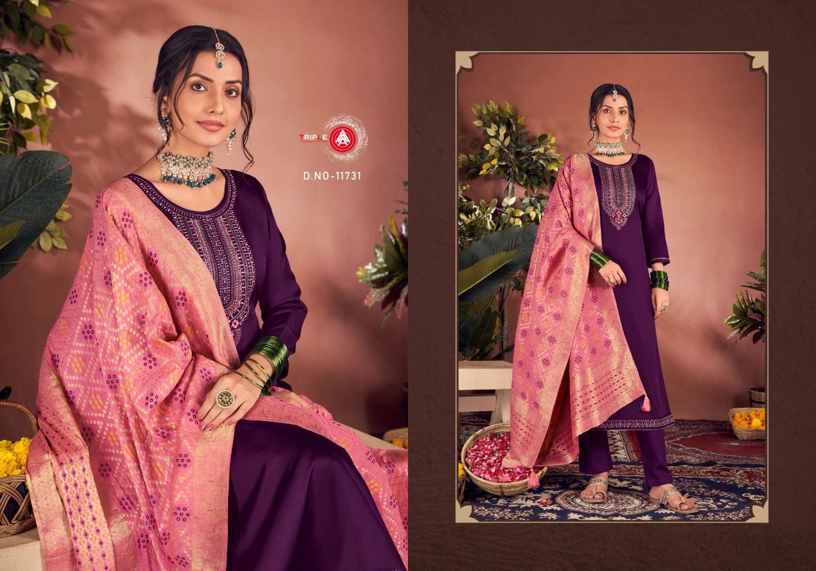 triple aaa aroos jam silk decent look salwar suit catalog