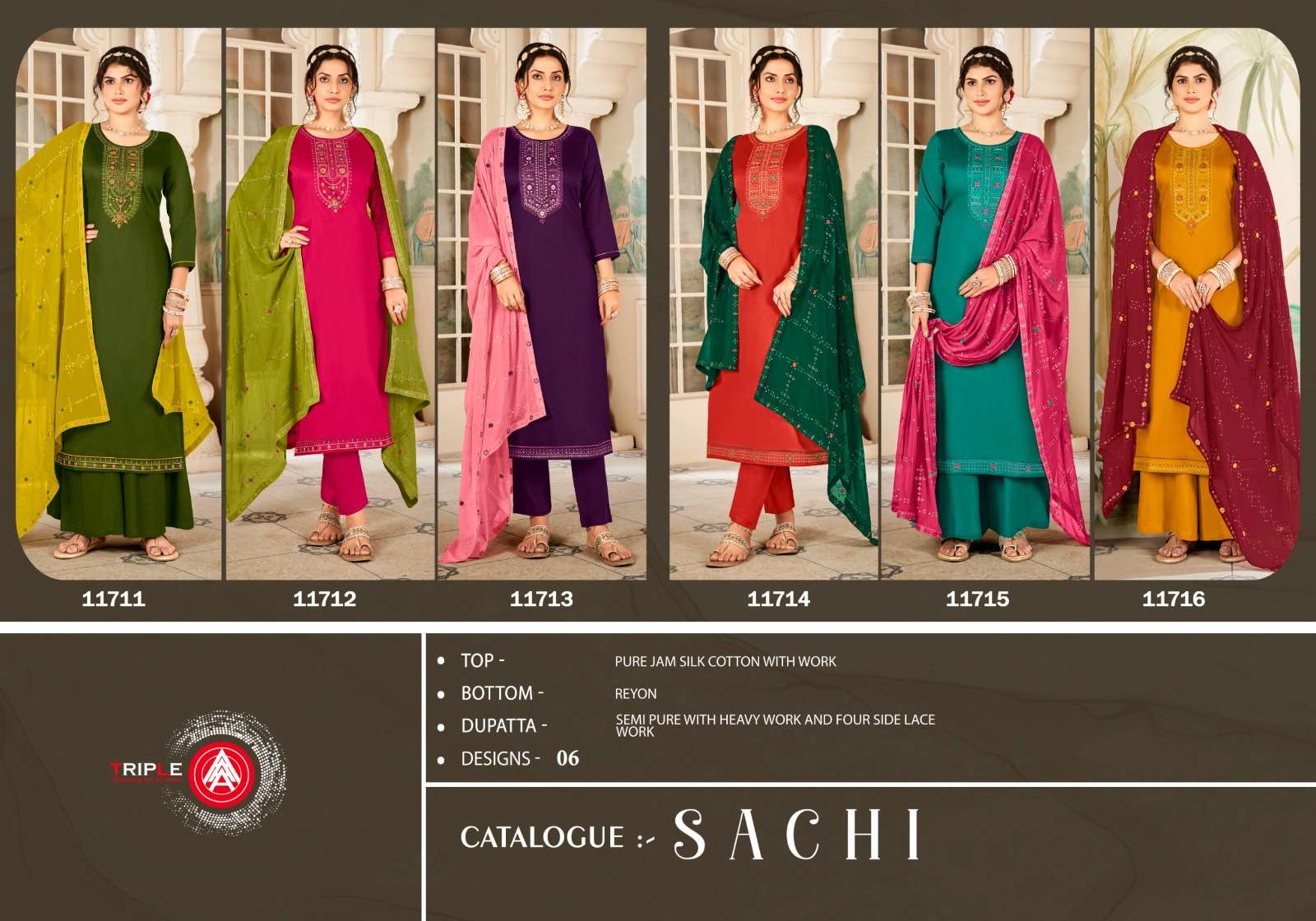 triple aaa lsachi pure jam silk cotton attrective look salwar suit catalog