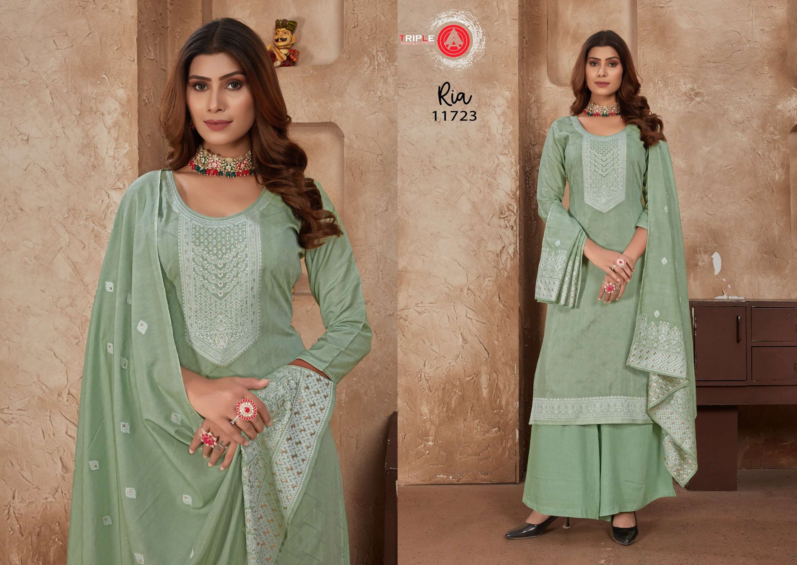triple aaa ria  muslin attrective look salwar suit catalog