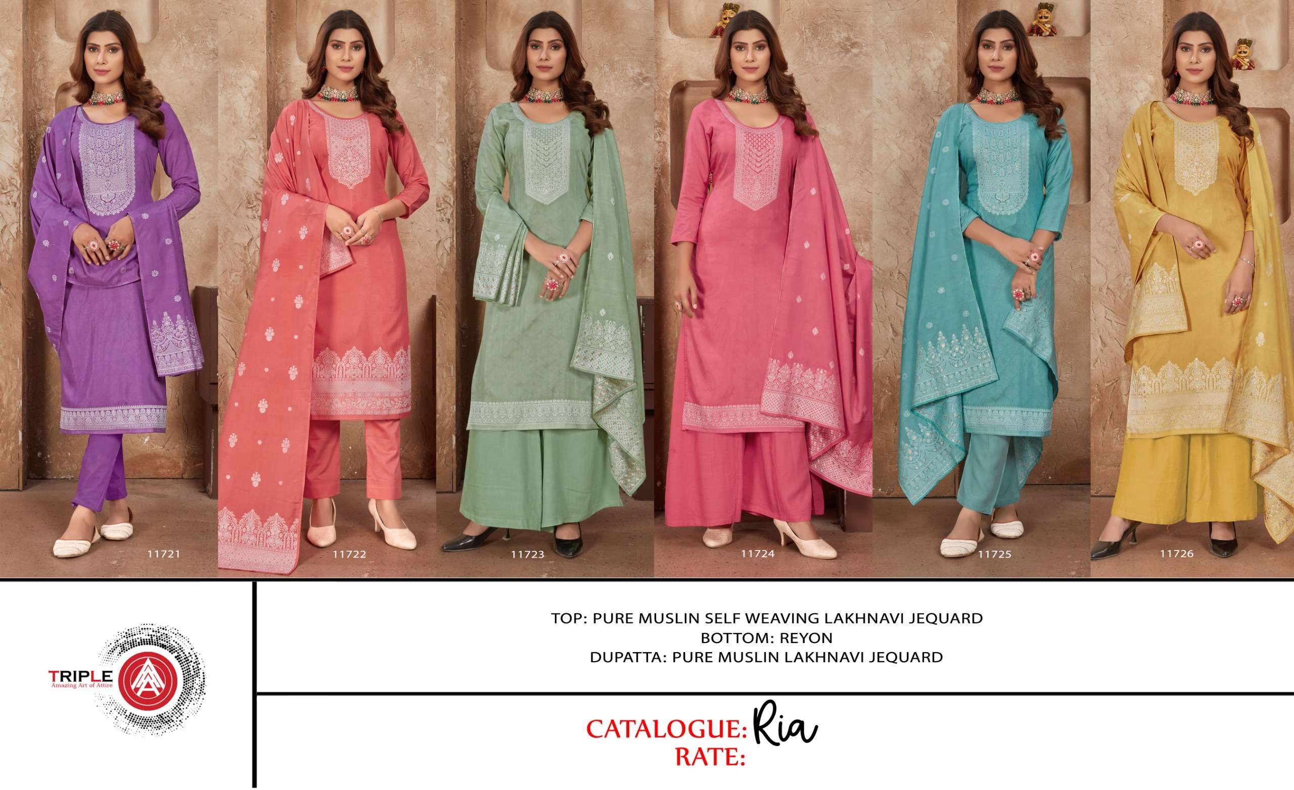 triple aaa ria  muslin attrective look salwar suit catalog
