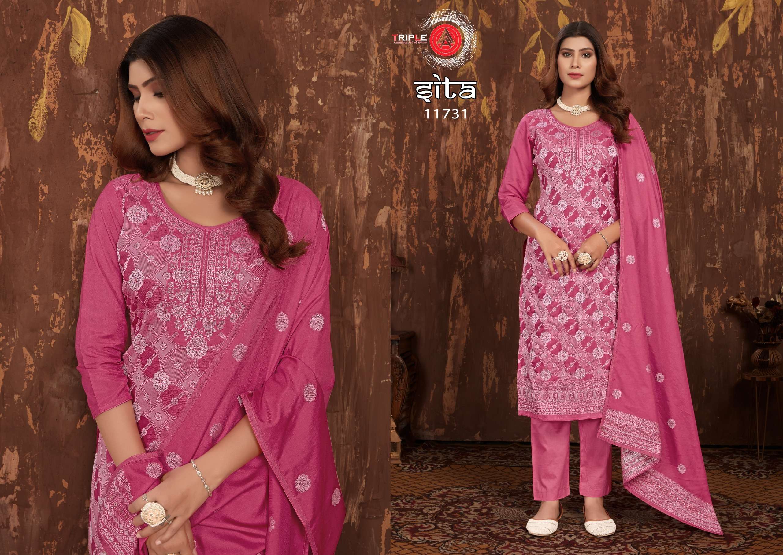 triple aaa sita muslin lakhnavi attrective look salwar suit catalog