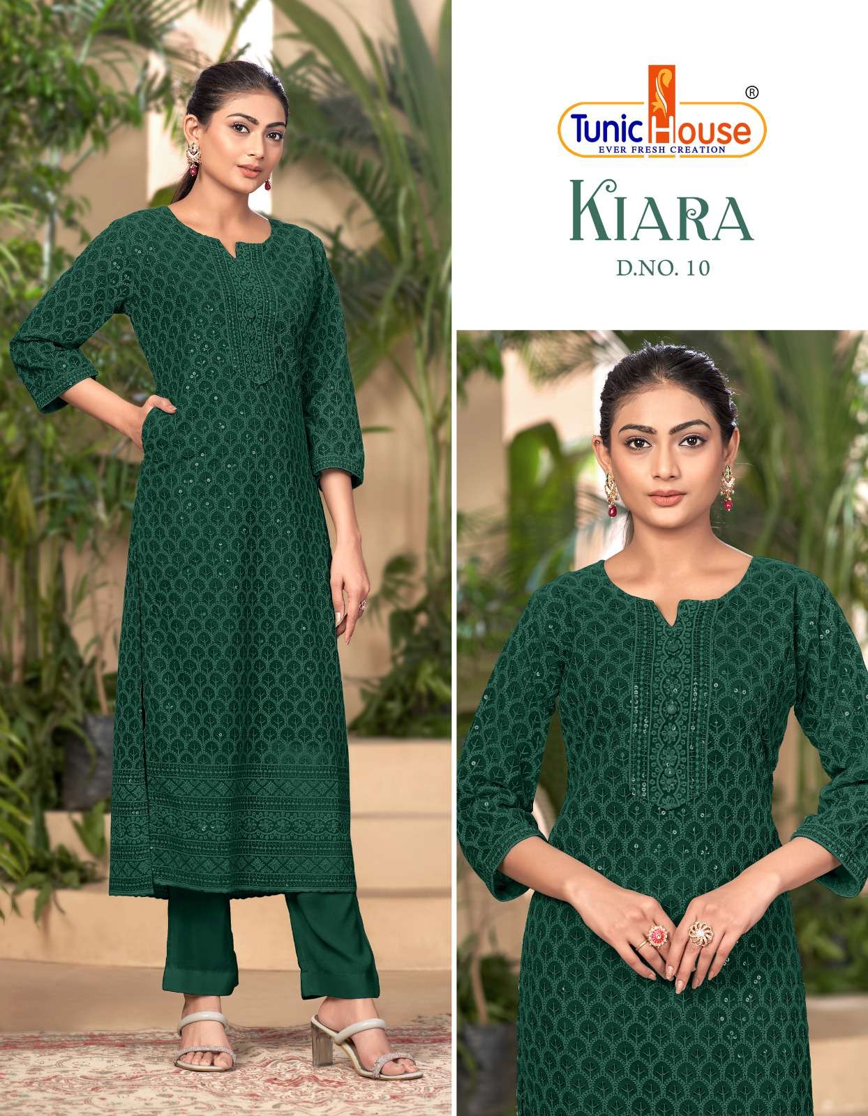 tunic house kiara georgatte attrective look kurti pant dupatta