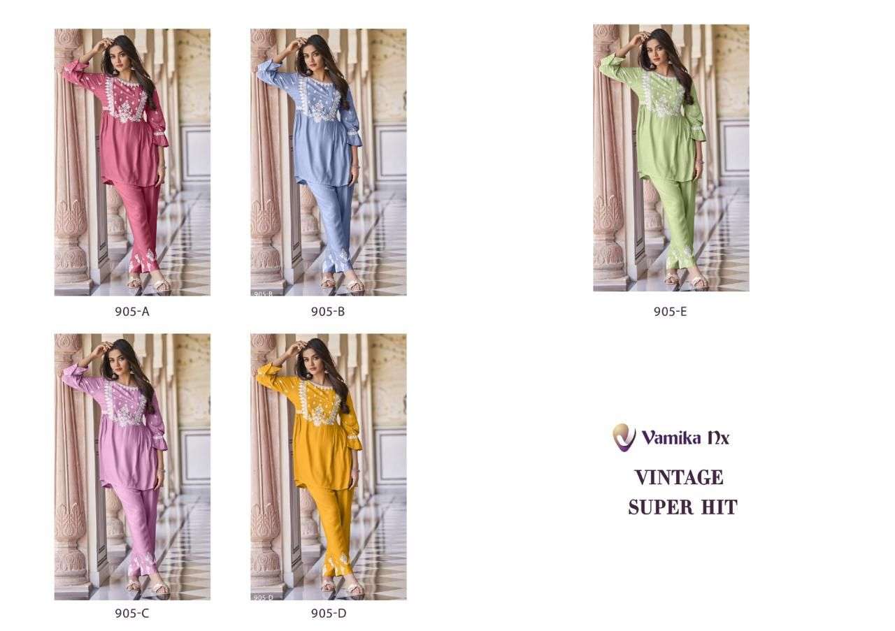 vamika tm vintage super hit d no 905a to 905e reyon elegant top bottom catalog