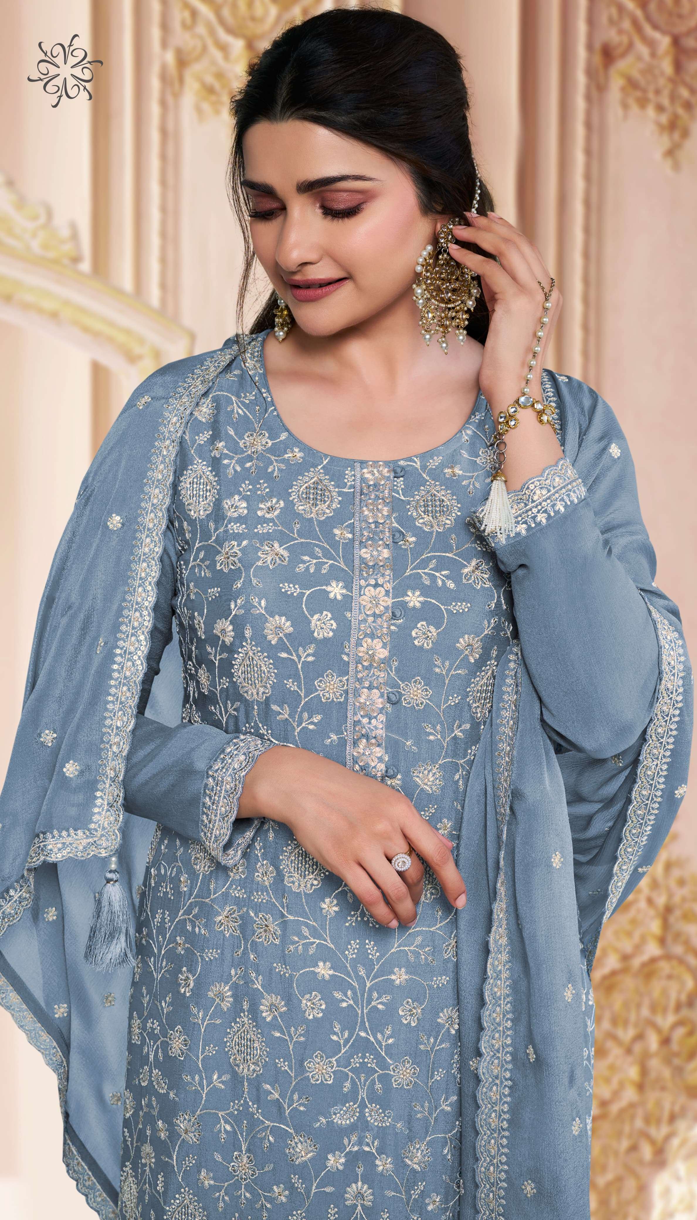 vinay fashion kuleesh saira chinnon attrective look salwar suit catalog