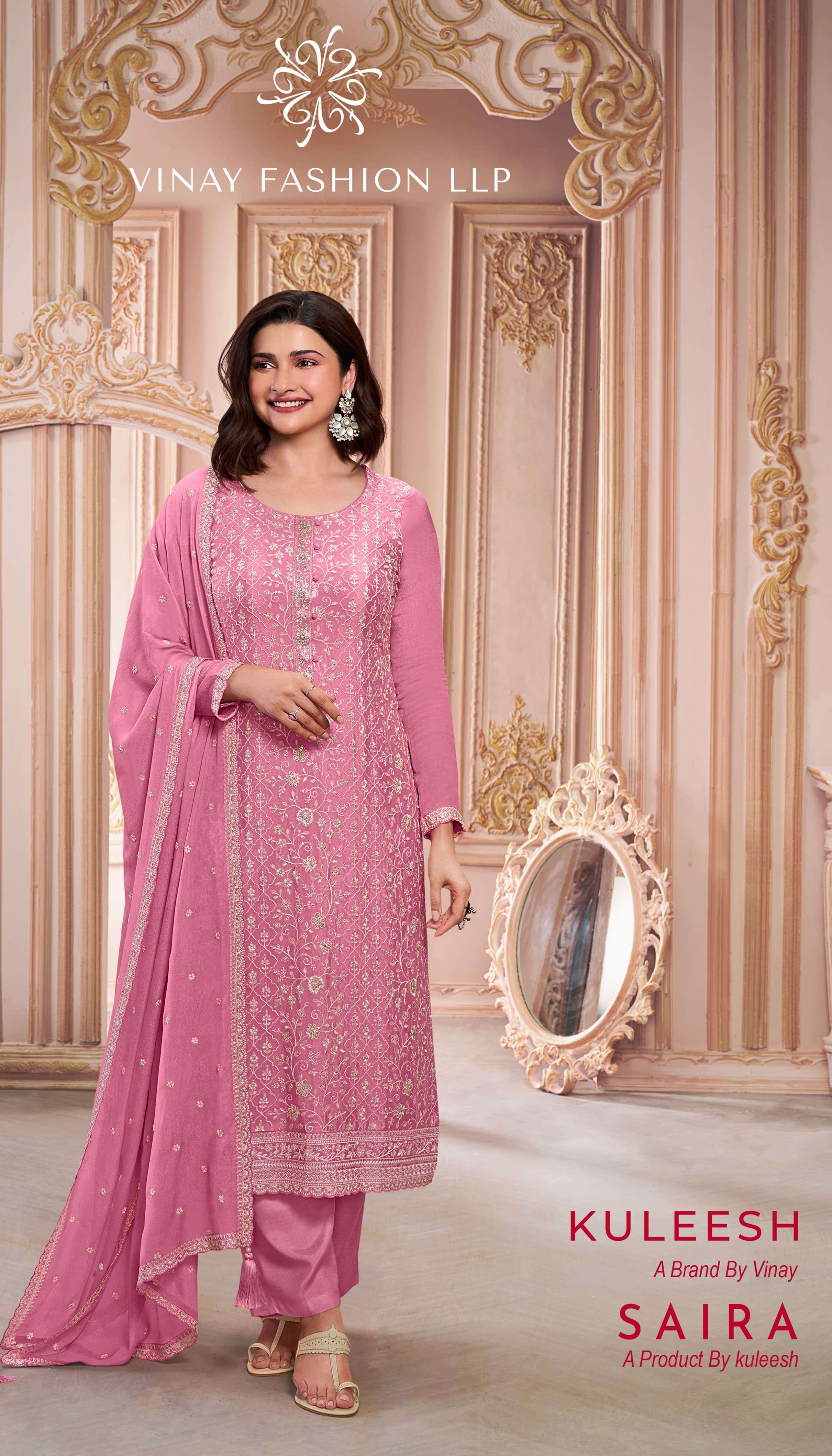 vinay fashion kuleesh saira chinnon attrective look salwar suit catalog