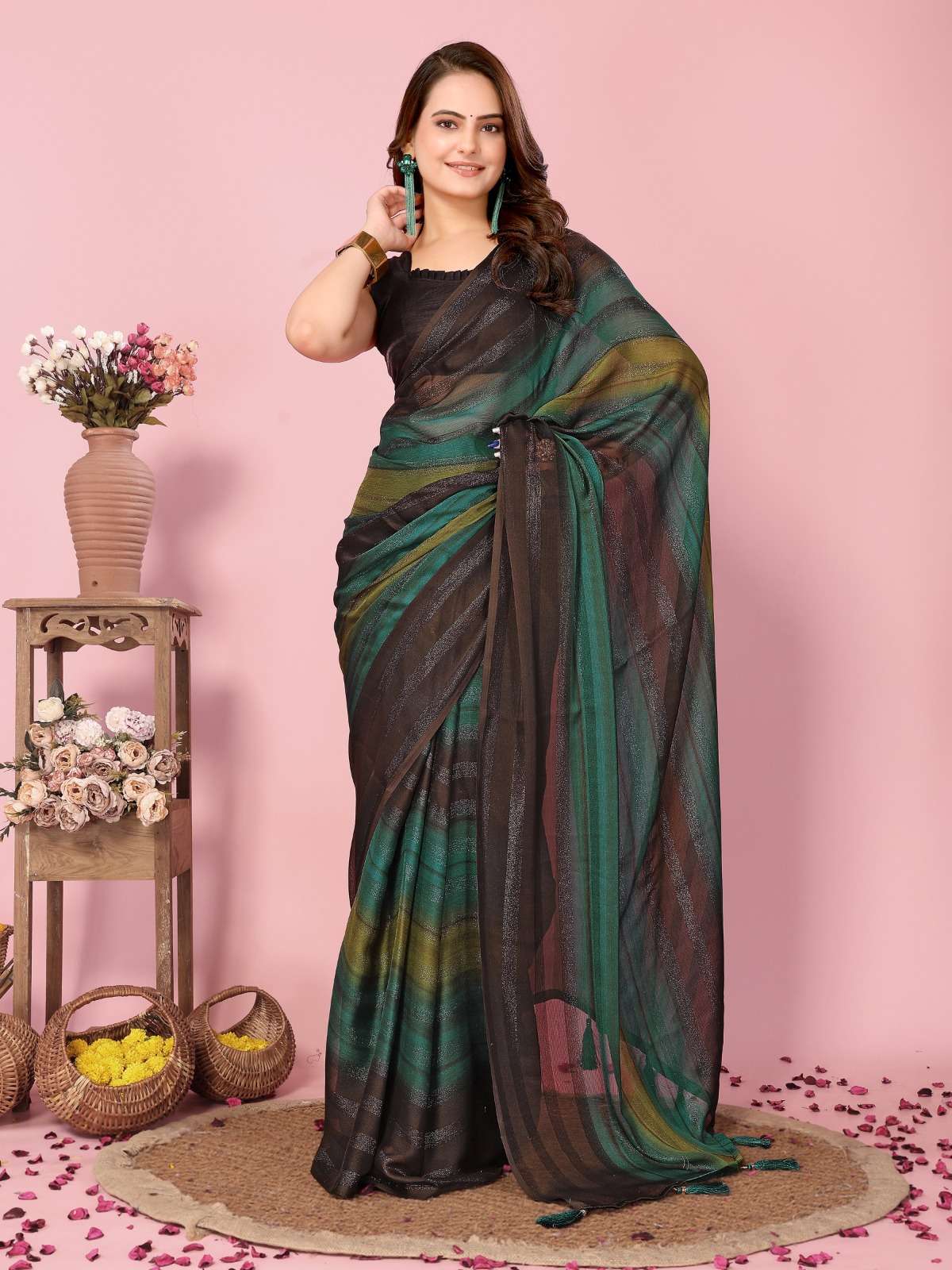 vivera Rangoli Zari patta catchy look saree single