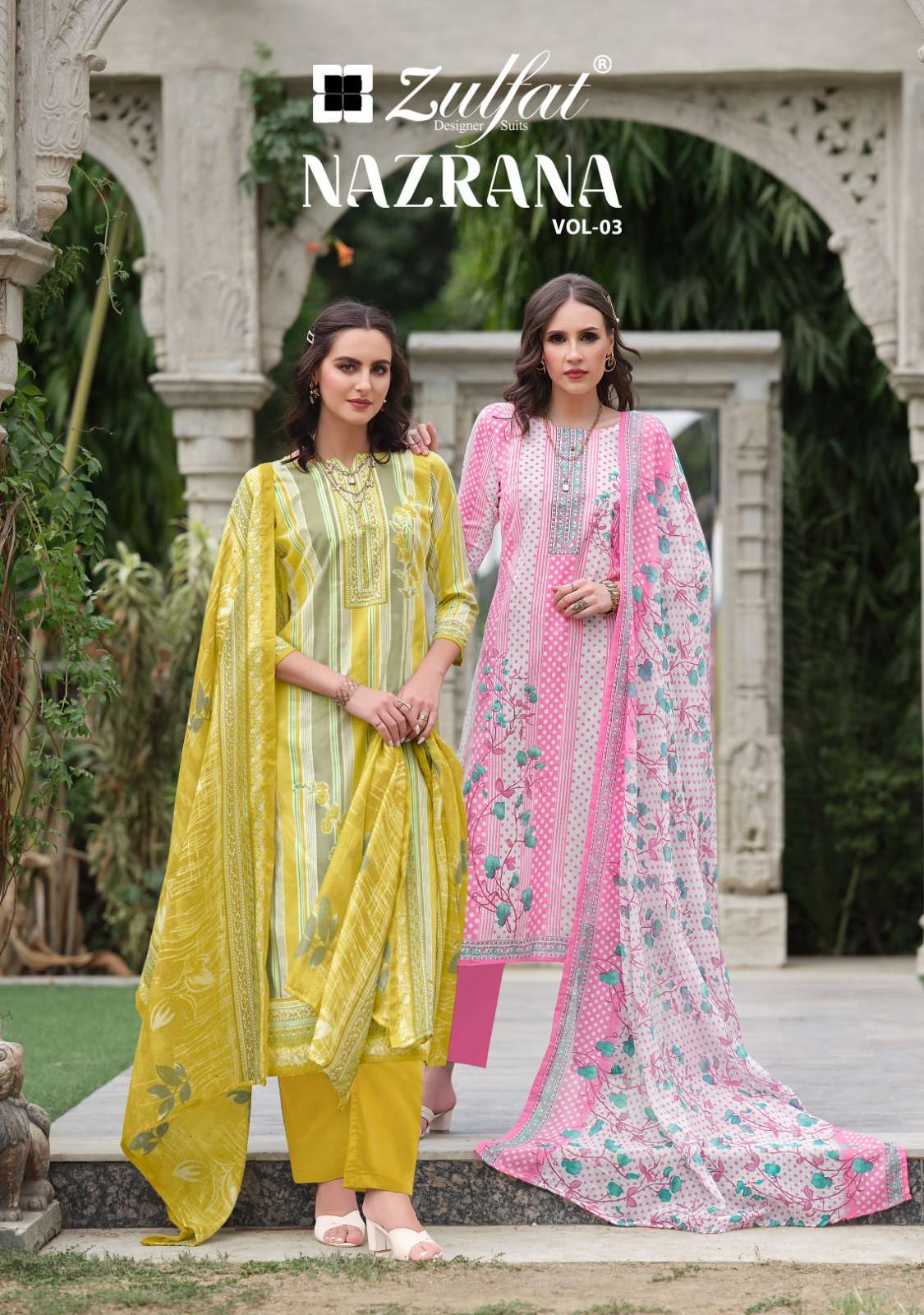 zulfat designer suits nazrana vol 3 cotton exclusive look salwar suit catalog