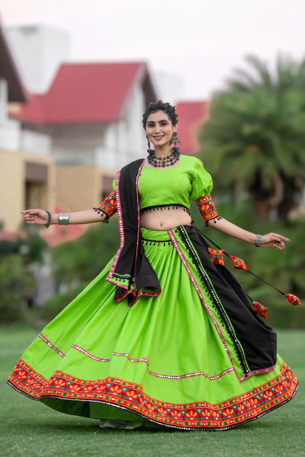 aawiya officeal  awy 7067  parrot green cotton festive look lehenga single