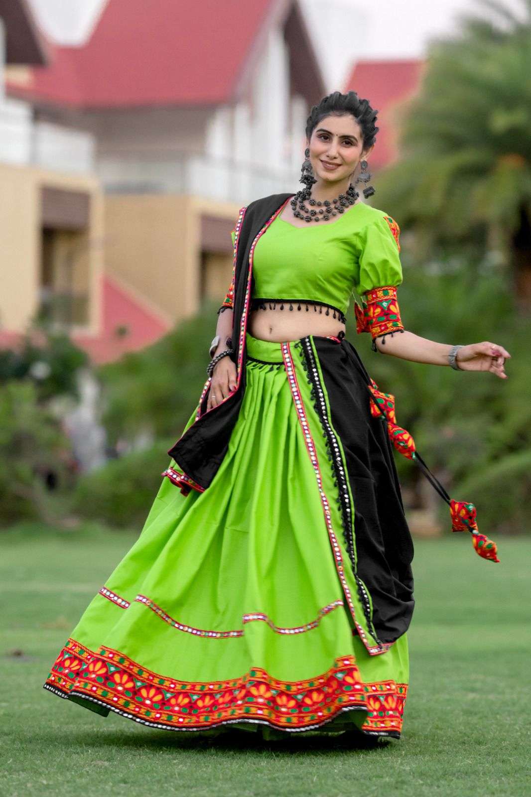 aawiya officeal  awy 7067  parrot green cotton festive look lehenga single