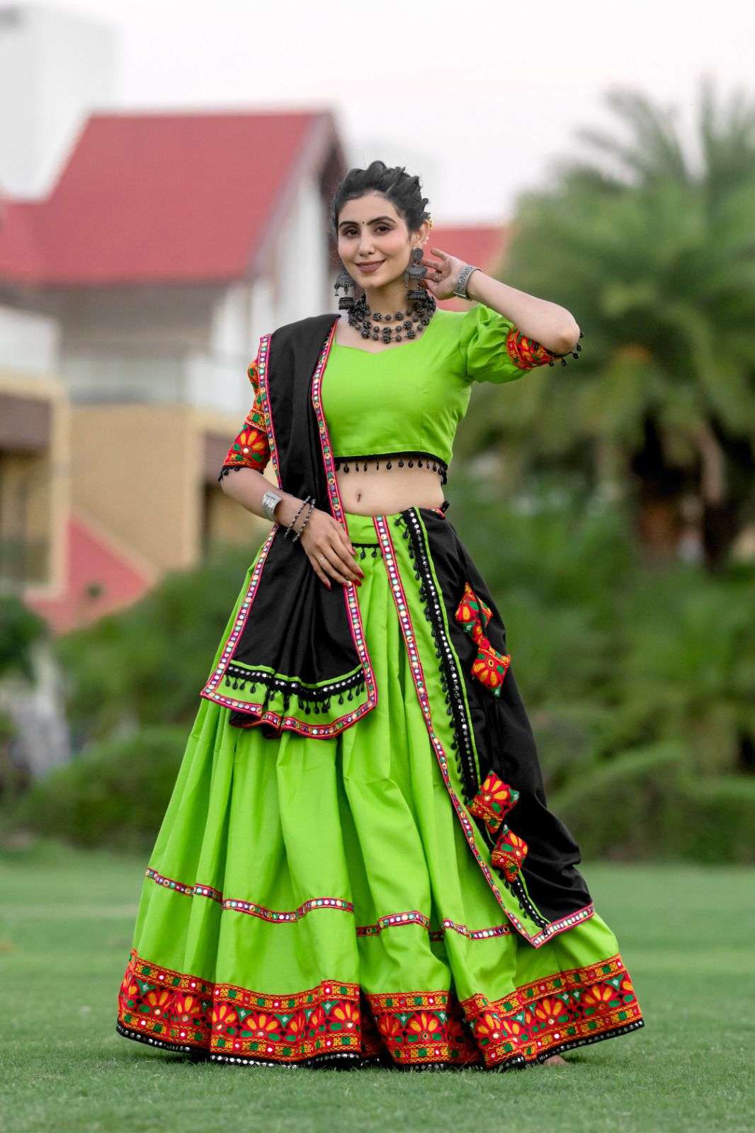 aawiya officeal  awy 7067  parrot green cotton festive look lehenga single