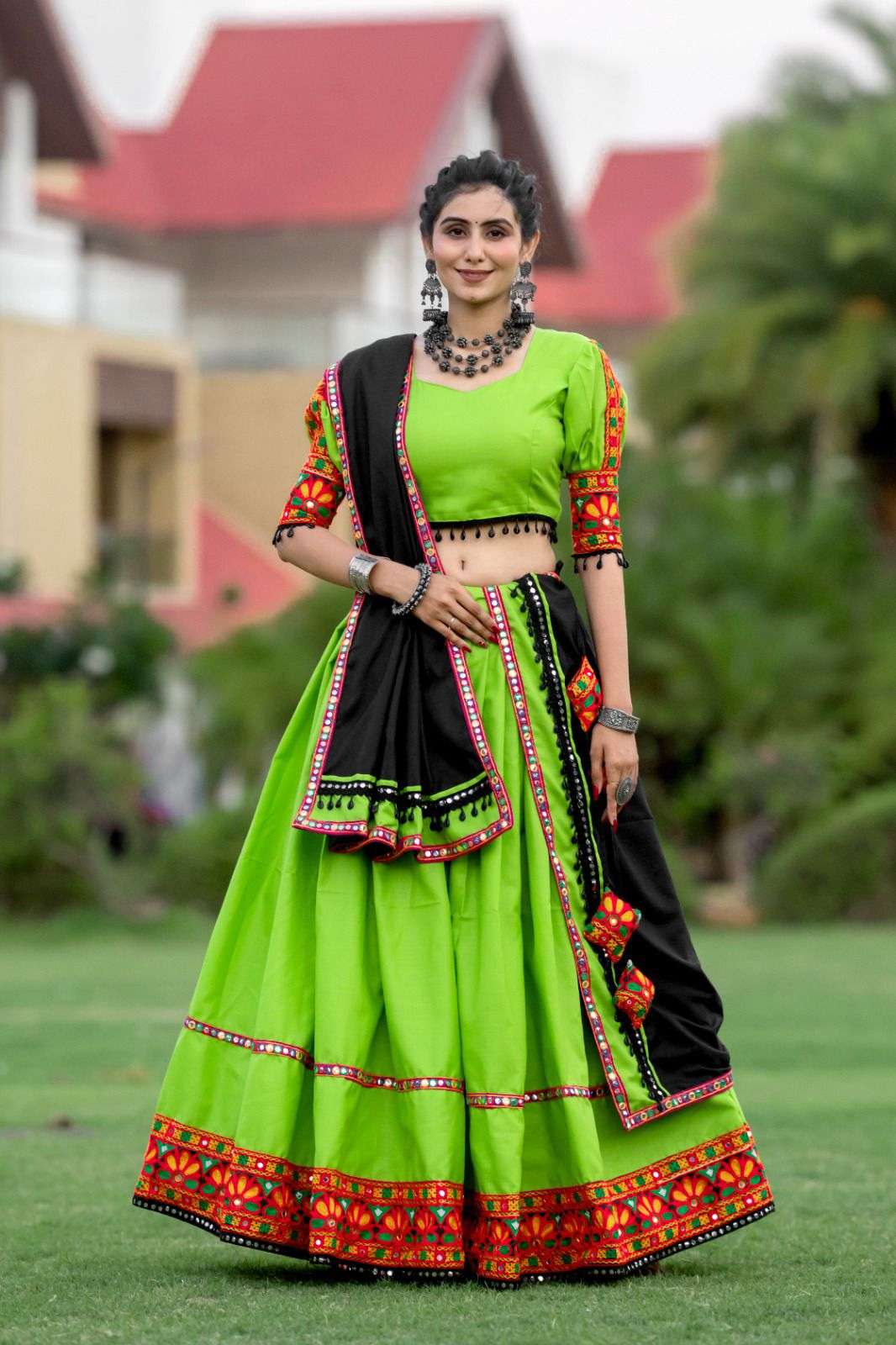 aawiya officeal  awy 7067  parrot green cotton festive look lehenga single