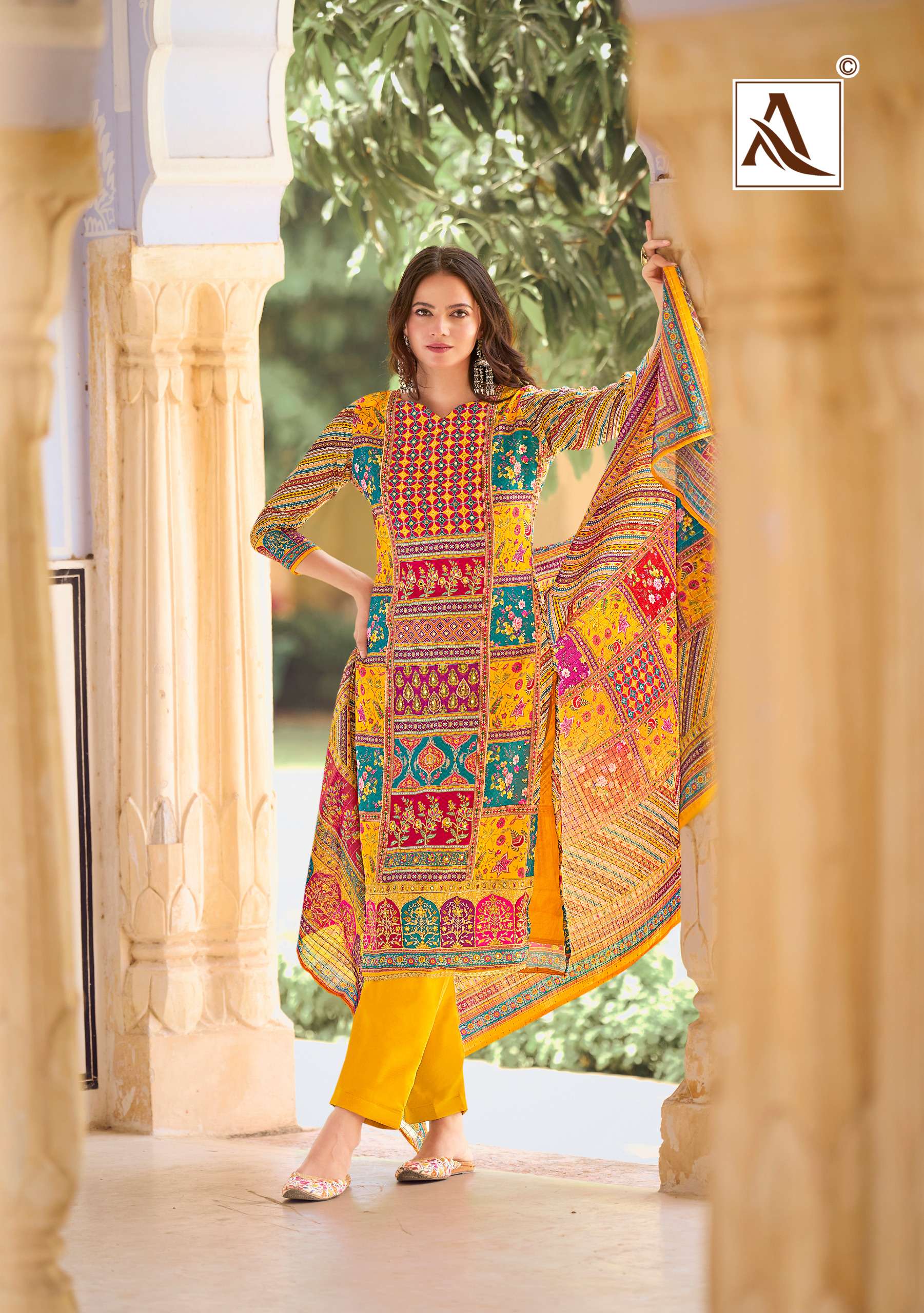 alok suit  bella 8 muslin exclusive print salwar suit catalog