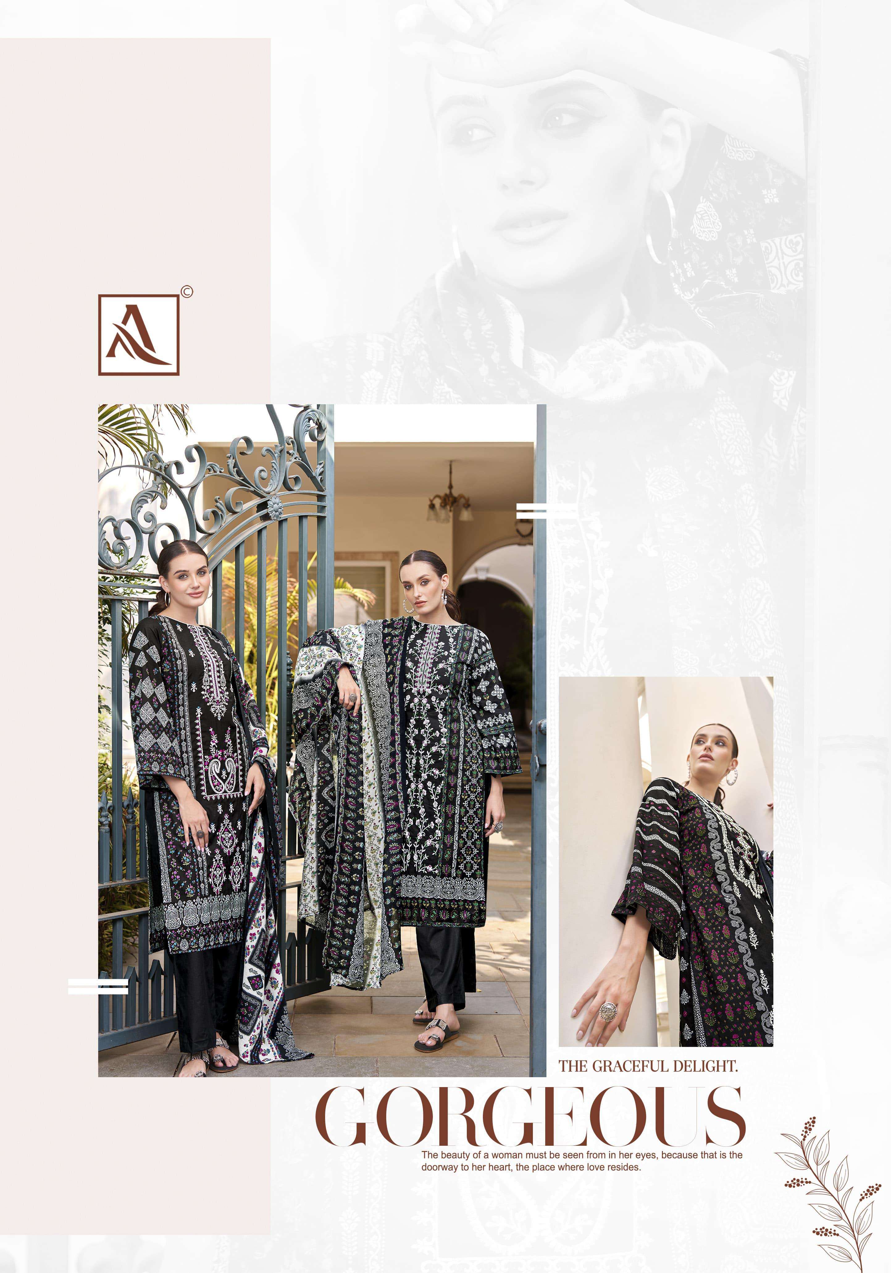 alok suit qudrat 8 black and white cambric cotton regal look salwar suit catalog