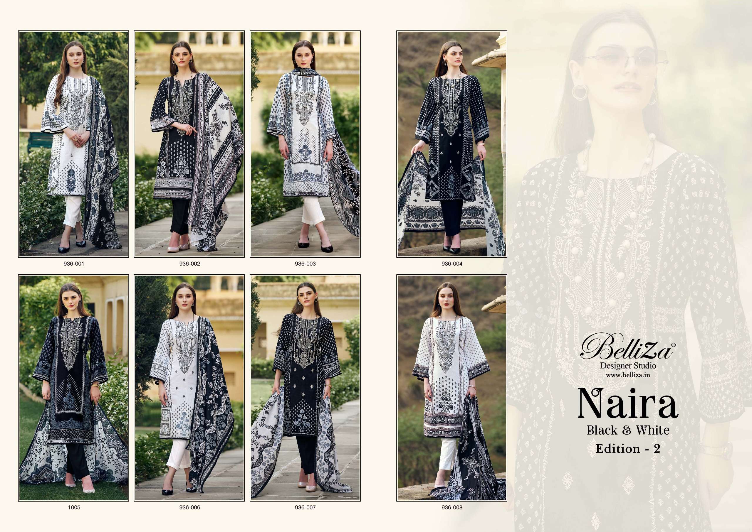 belliza designer studio naira black and whit 2nd edition cotton catchy look salwar suit catalog