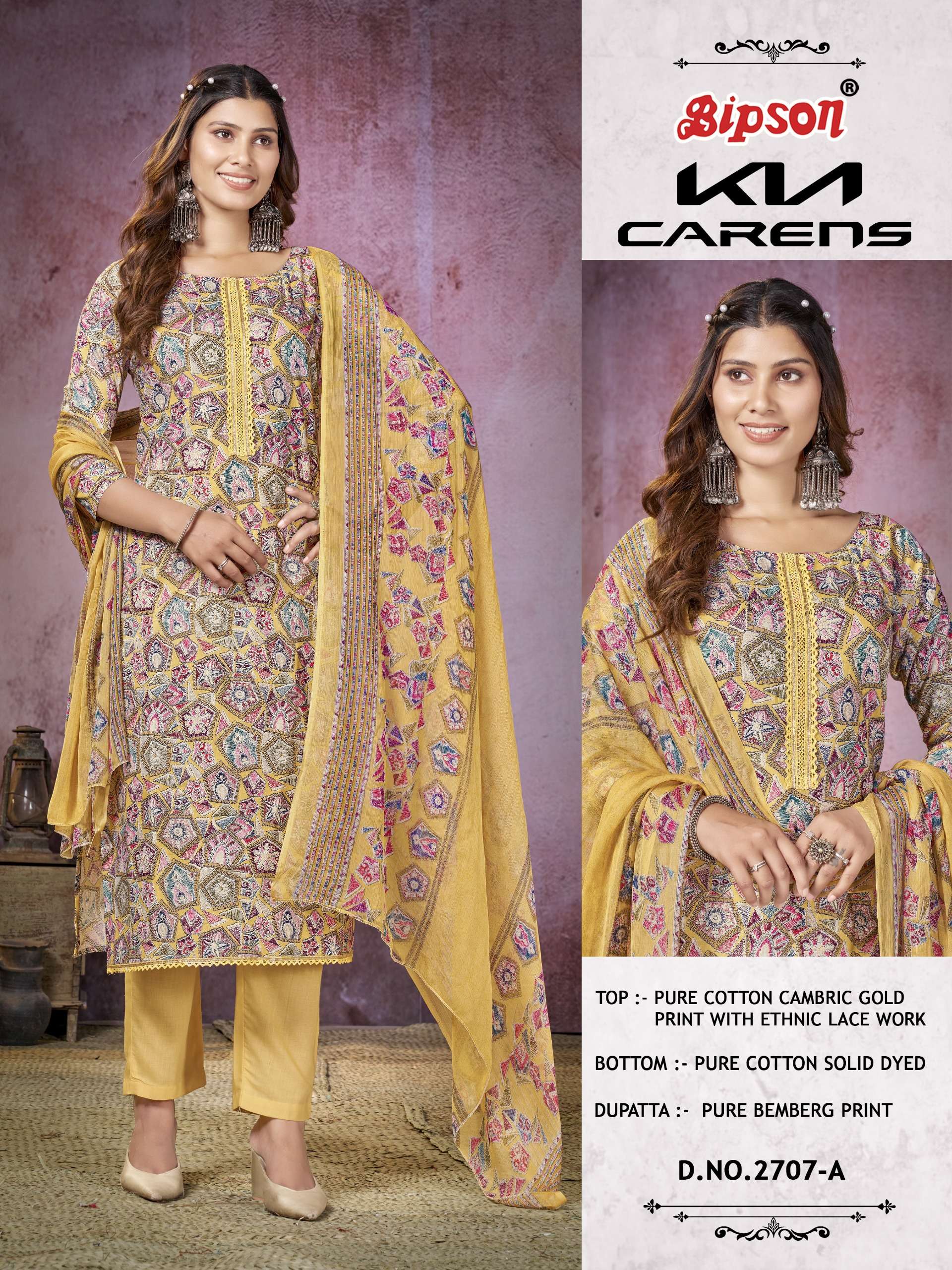 bipson kia carens 2707 camric cotton decent look salwar suit catalog