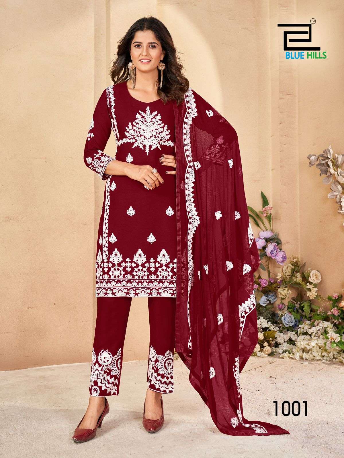 bluehills galaxy rayon attrective look kurti pant with dupatta catalog