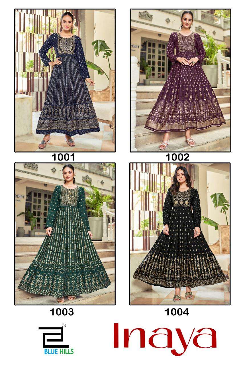 bluehills inaya rayon innovative look : Anarkali Gown With Classic Neck Embroidery Work catalog