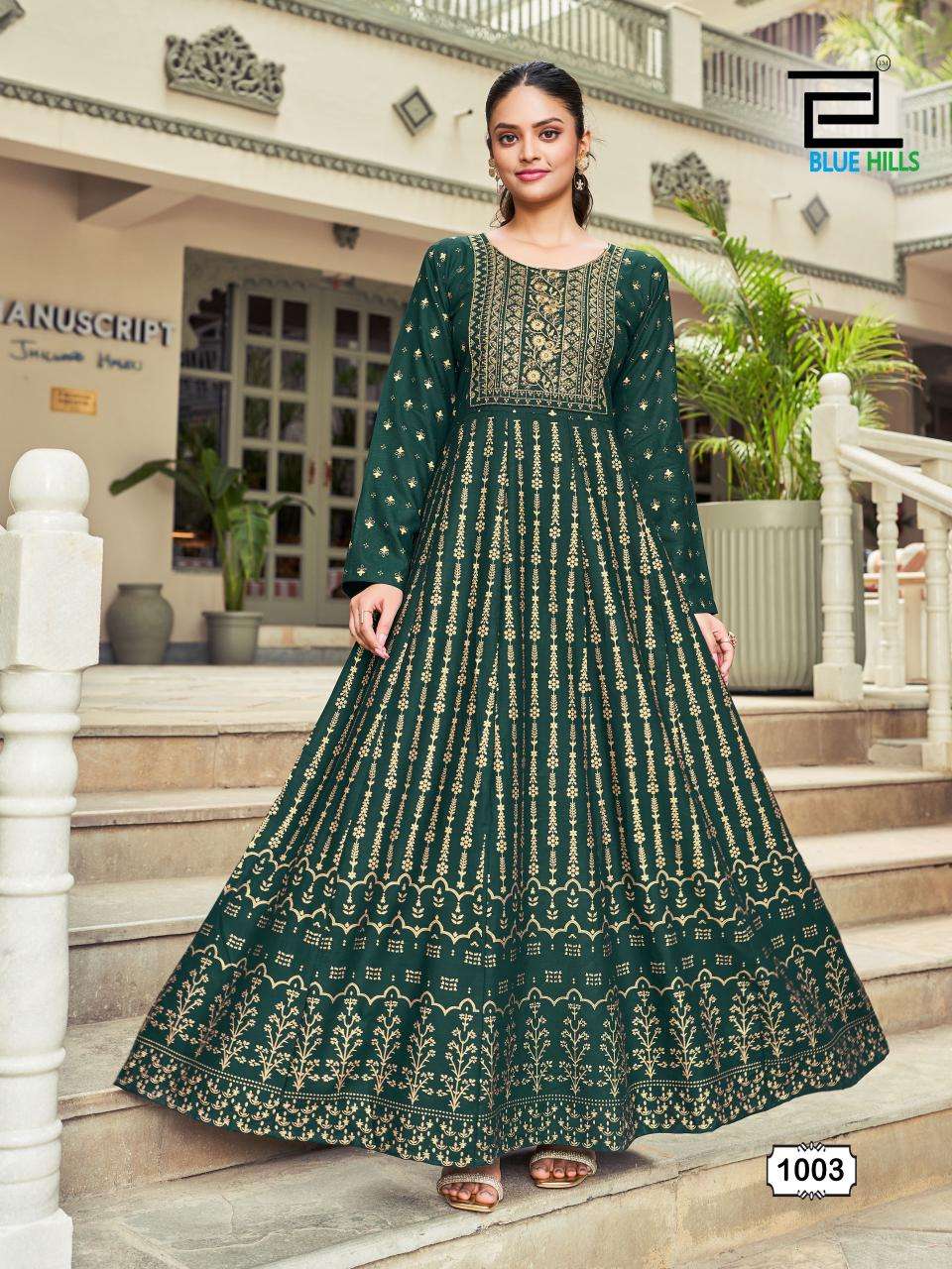 bluehills inaya rayon innovative look : Anarkali Gown With Classic Neck Embroidery Work catalog