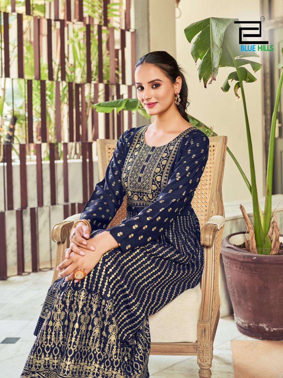 bluehills inaya rayon innovative look : Anarkali Gown With Classic Neck Embroidery Work catalog