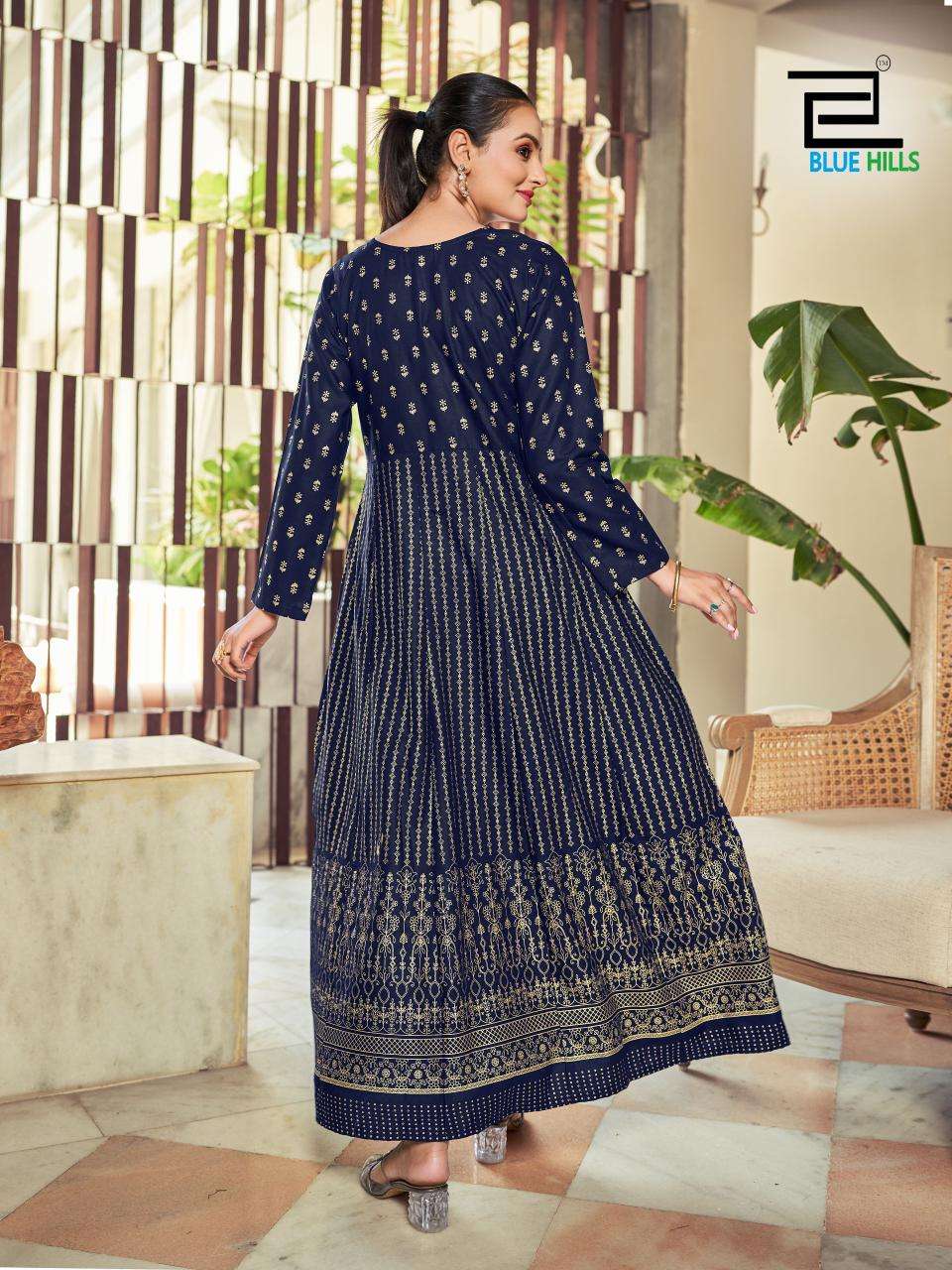 bluehills inaya rayon innovative look : Anarkali Gown With Classic Neck Embroidery Work catalog