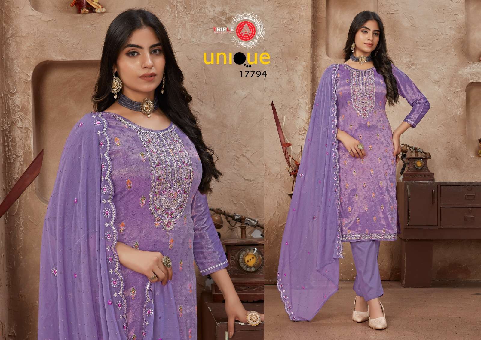 fourdots unique pure simmer silk elegant salwar suit catalog