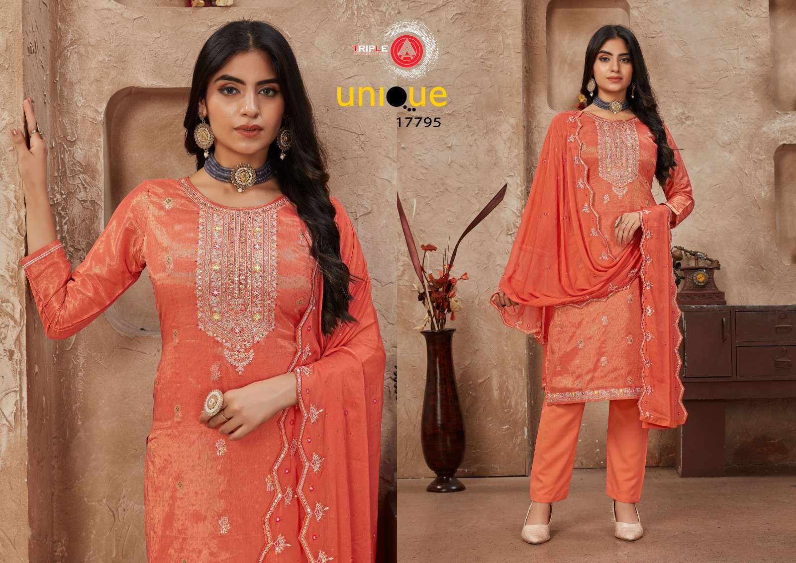 fourdots unique pure simmer silk elegant salwar suit catalog