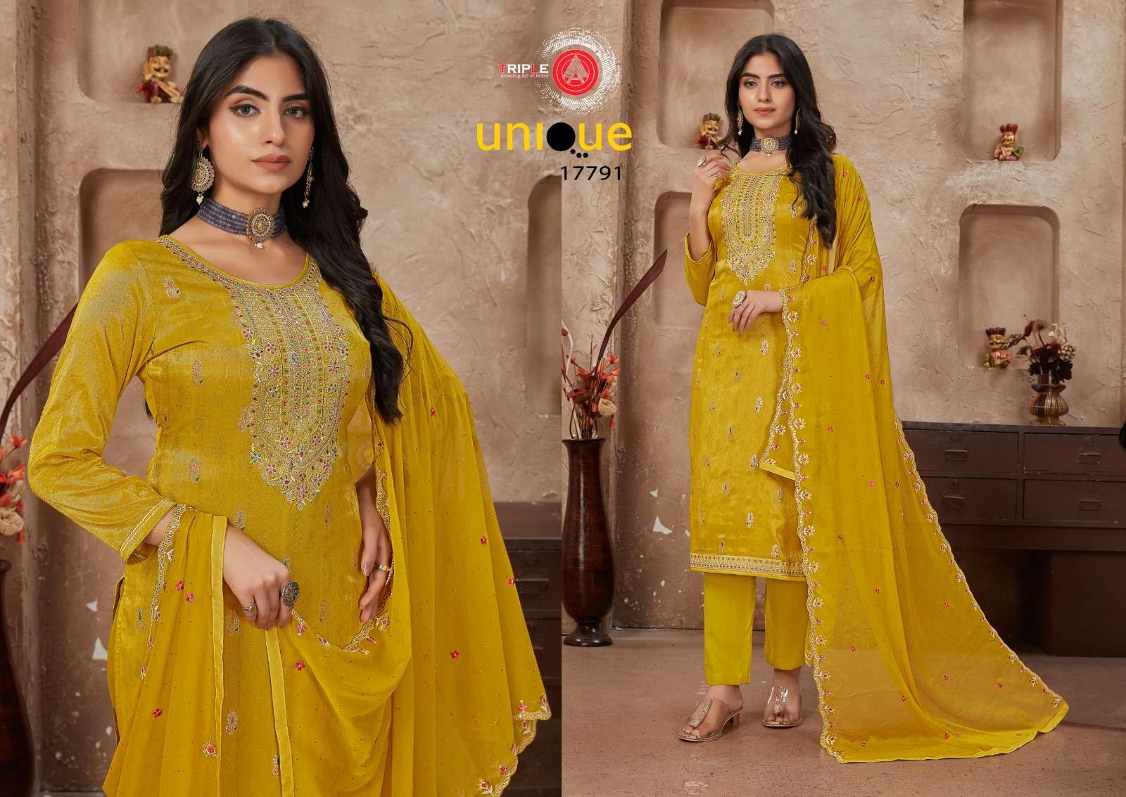 fourdots unique pure simmer silk elegant salwar suit catalog