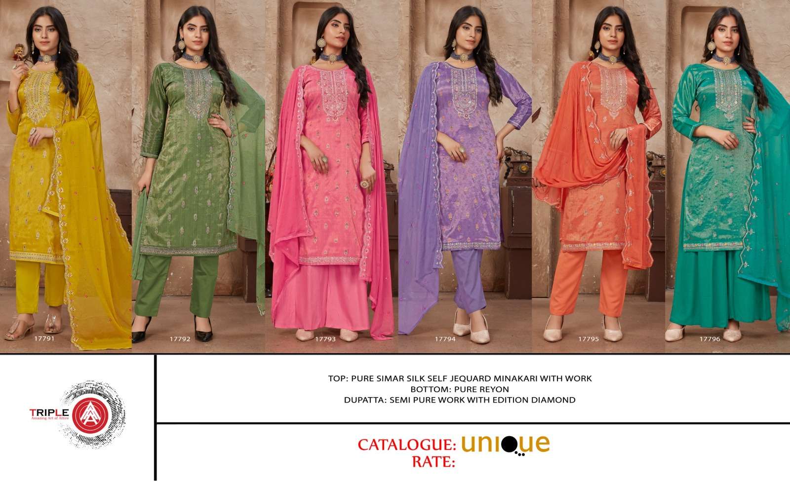 fourdots unique pure simmer silk elegant salwar suit catalog