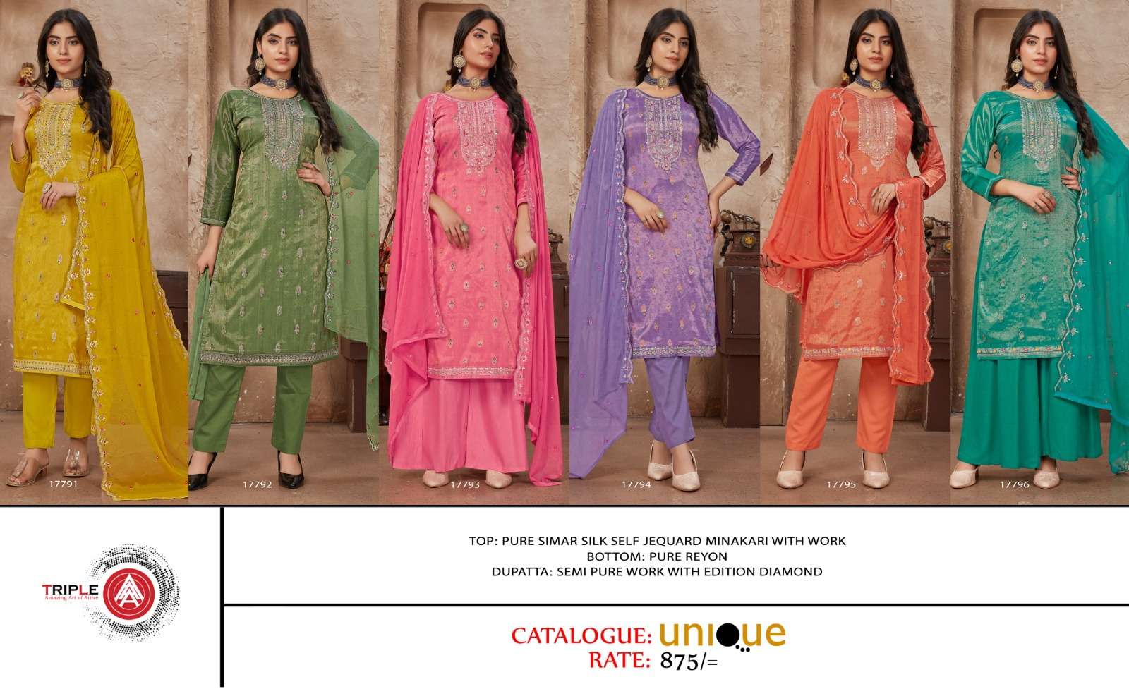 fourdots unique pure simmer silk elegant salwar suit catalog