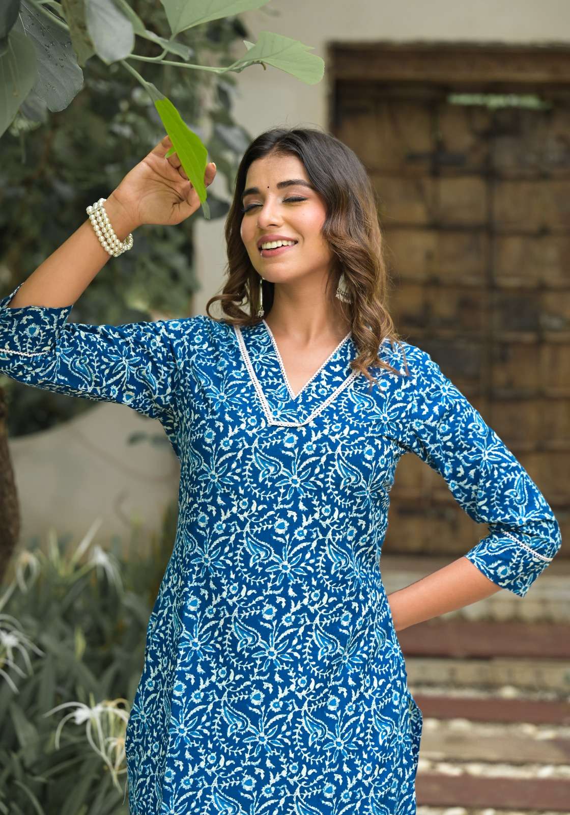 label khoj indigo cotton exclusive print kurti size set