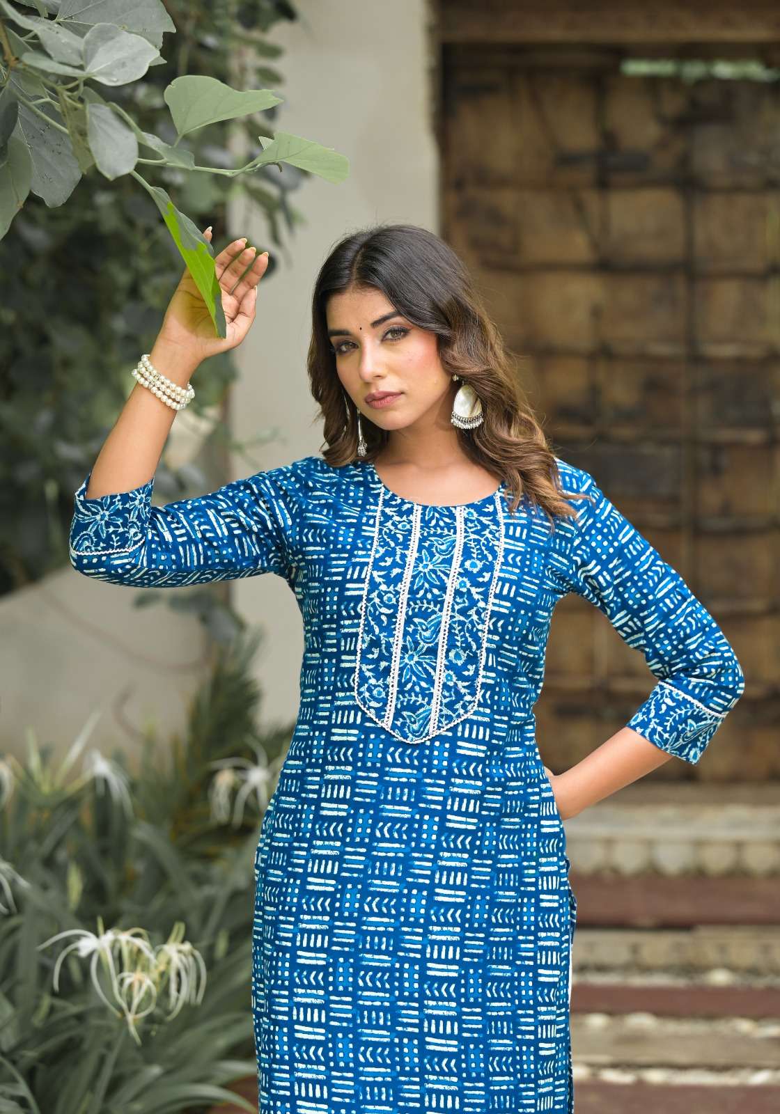 label khoj indigo cotton exclusive print kurti size set