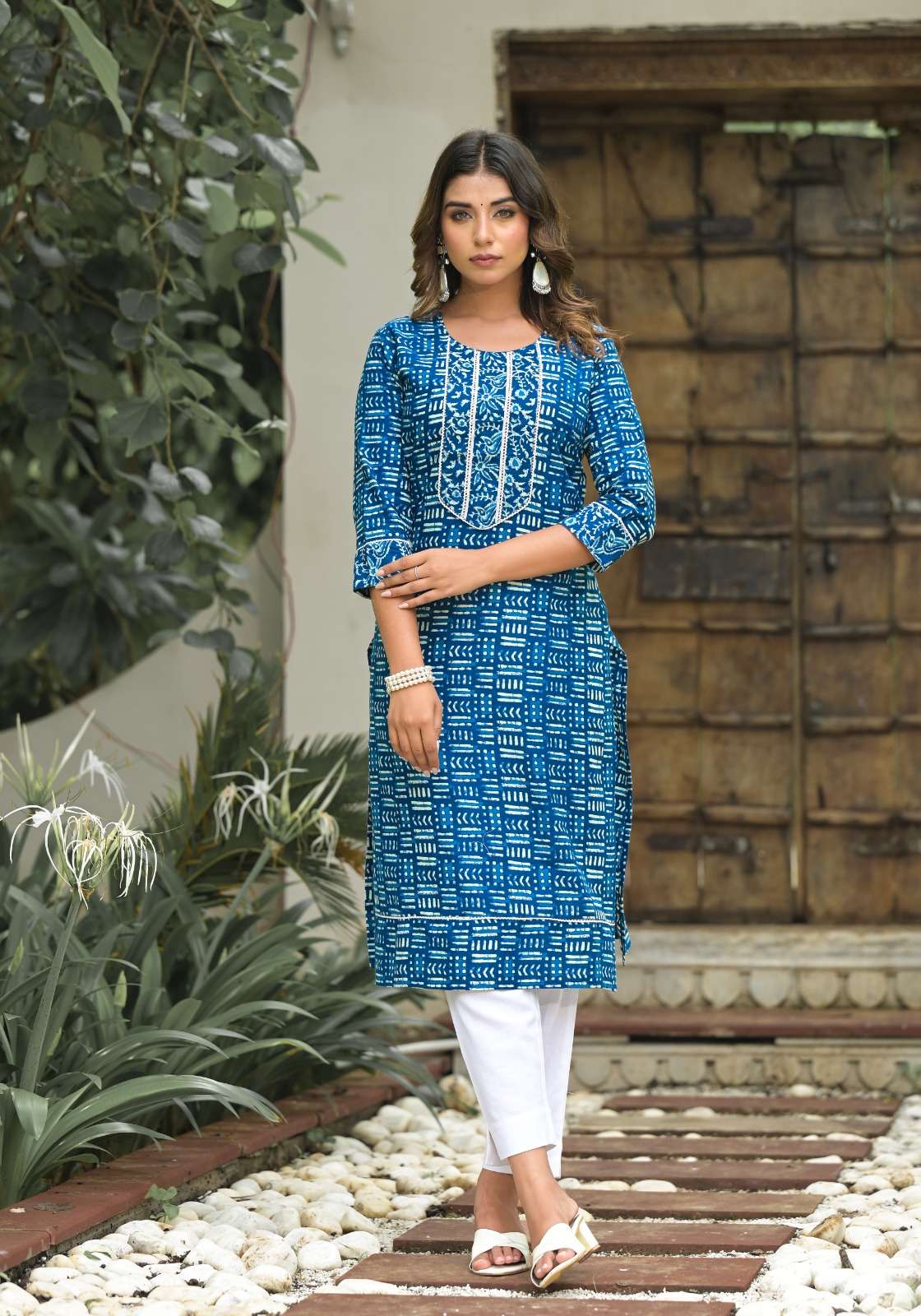 label khoj indigo cotton exclusive print kurti size set