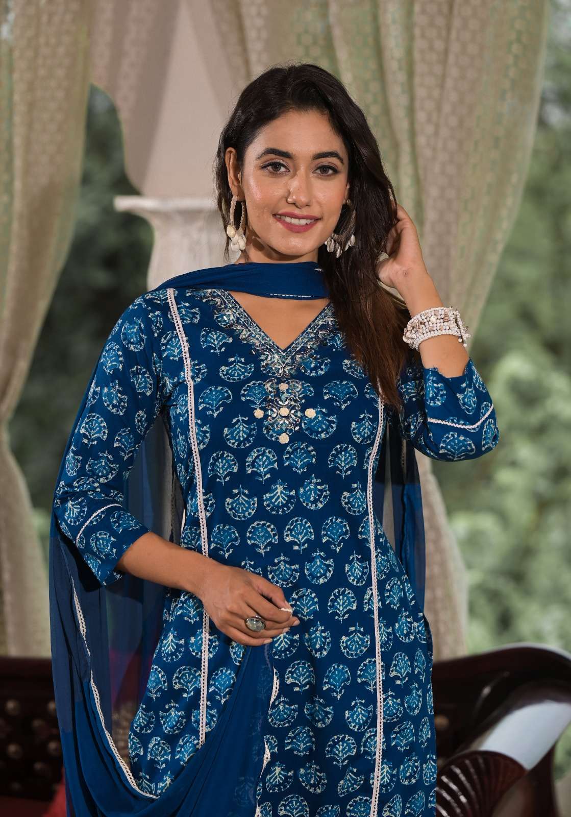 label khoj indigo cotton exclusive print kurti size set