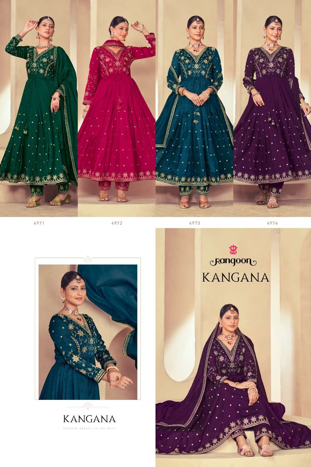 rangoon kangana silk elegant print top bottom with dupatta catalog