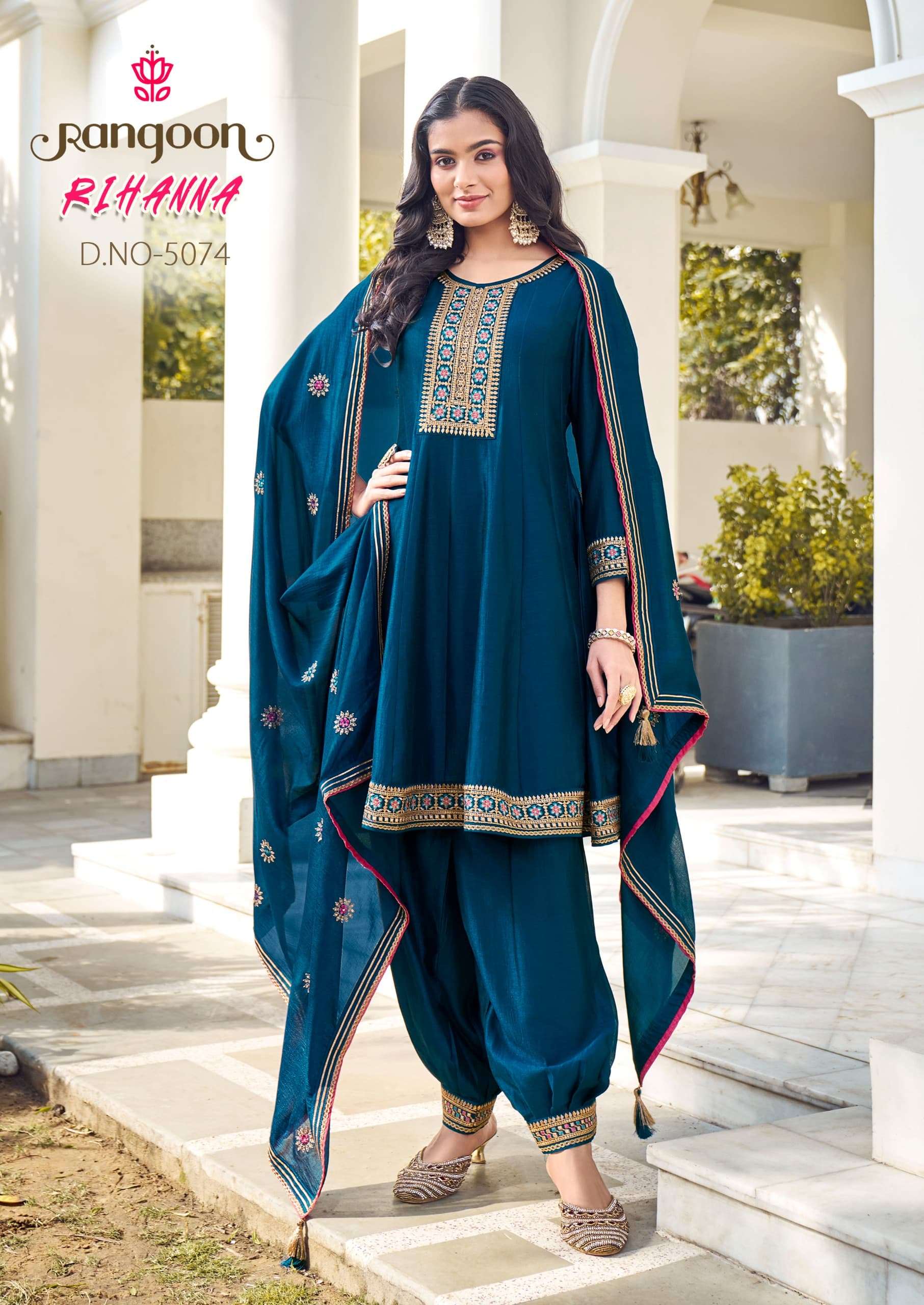 rangoon rihanna silk beutiful look top bottom with dupatta catalog