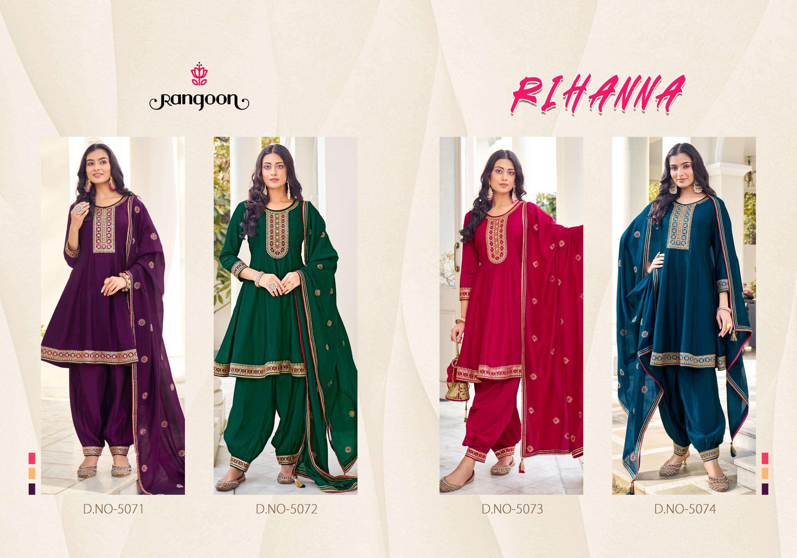 rangoon rihanna silk beutiful look top bottom with dupatta catalog