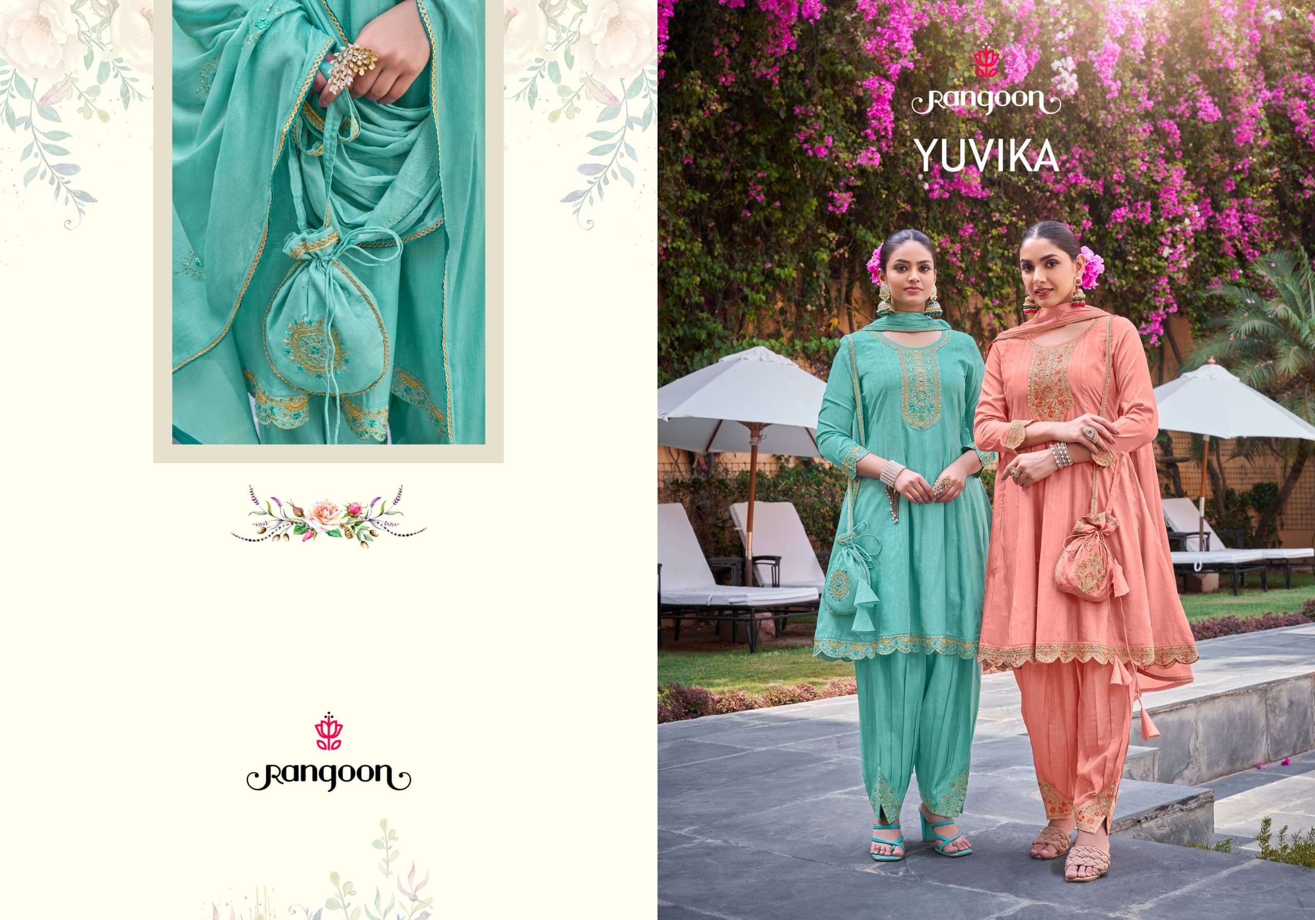 rangoon yuvika viscose fancy beutiful look top bottom with dupatta catalog