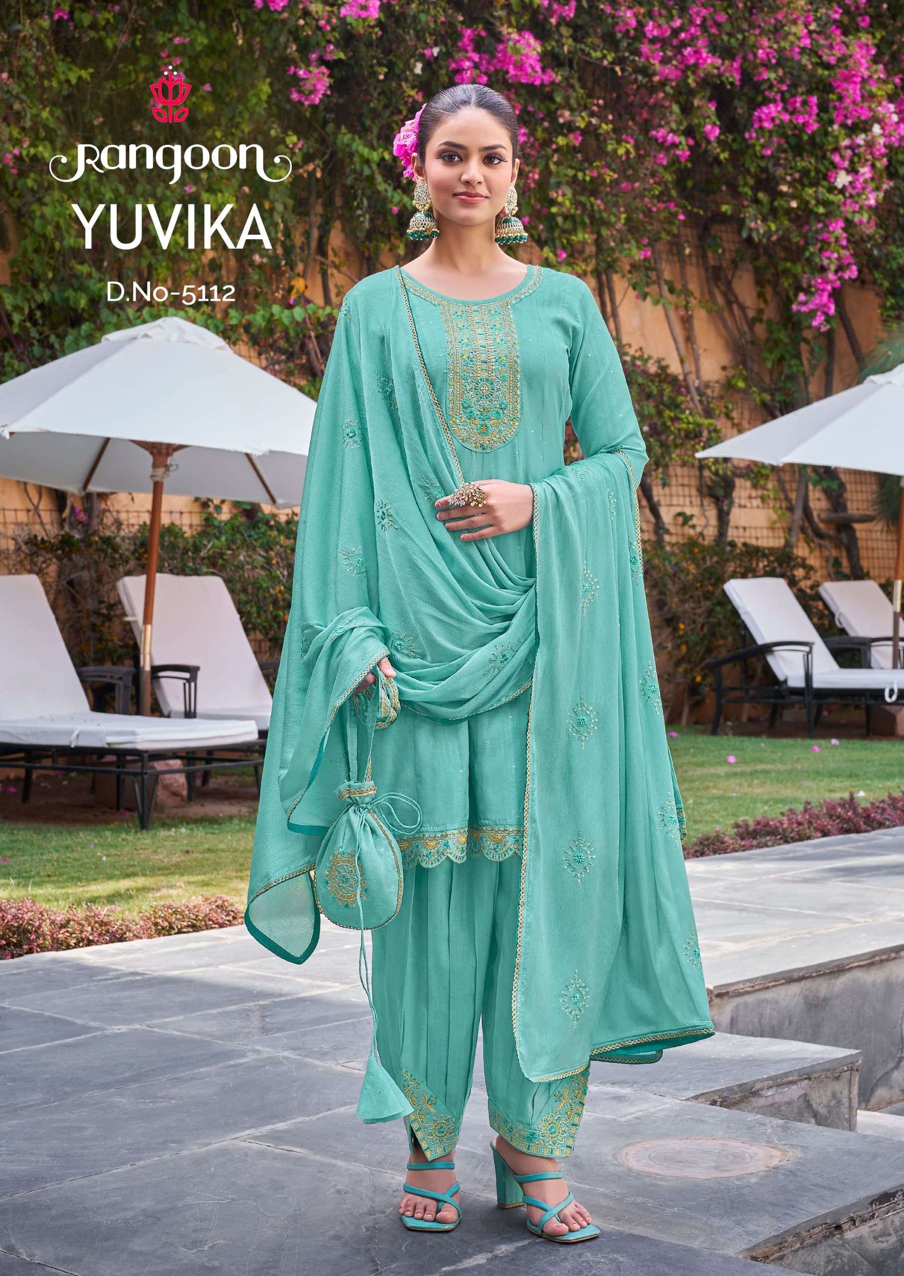 rangoon yuvika viscose fancy beutiful look top bottom with dupatta catalog