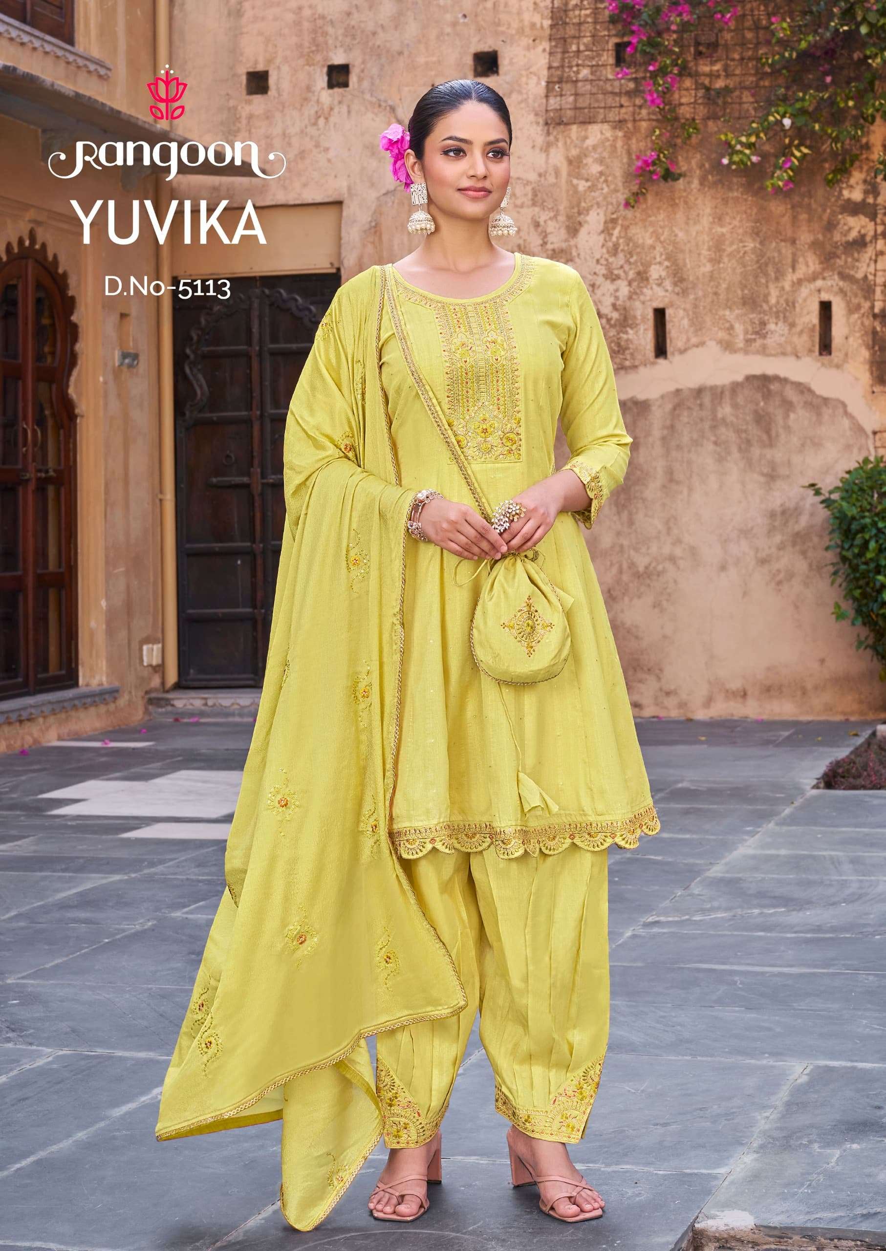 rangoon yuvika viscose fancy beutiful look top bottom with dupatta catalog