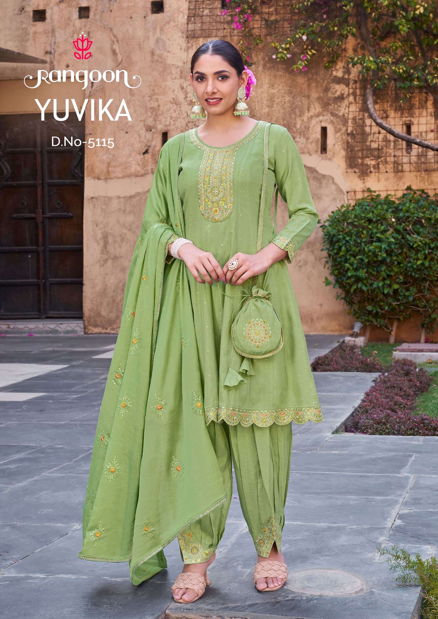 rangoon yuvika viscose fancy beutiful look top bottom with dupatta catalog